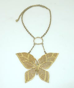 MODE-ART Gold Tone Filigree Butterfly Necklace, 1960's