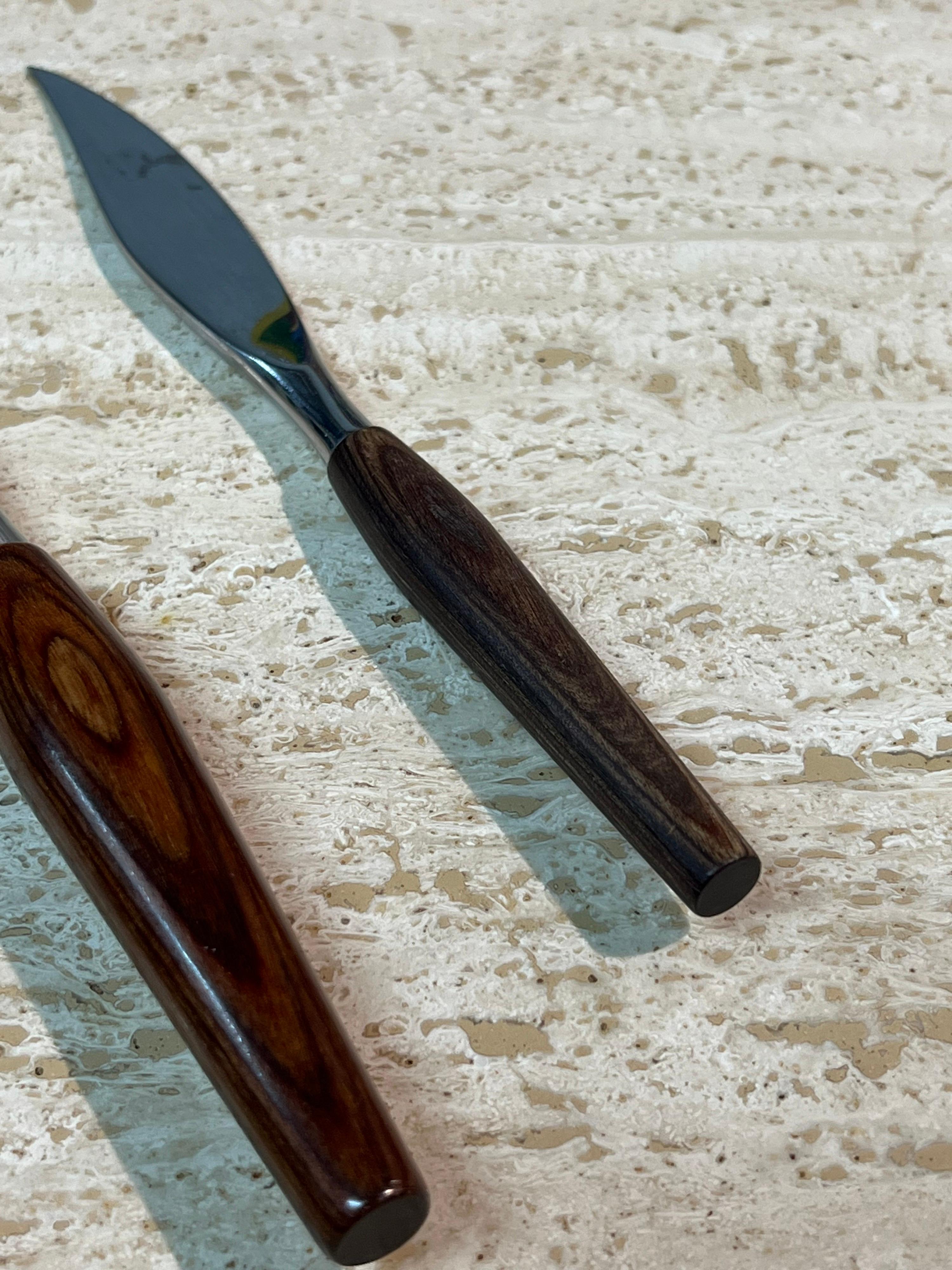 Mid-Century Modern Mode Danish Rosewood and Stainless Steel Knives by Sheffield, Set of Three For Sale