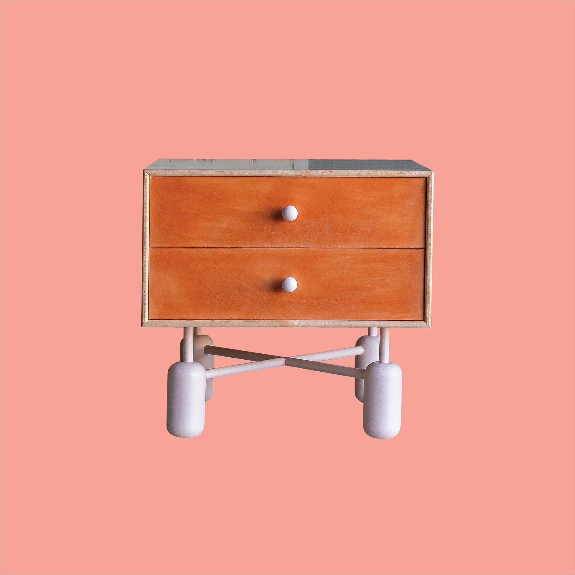 American Model 02 – Colorful Mixed Media Modern End Table w/ Drawers For Sale