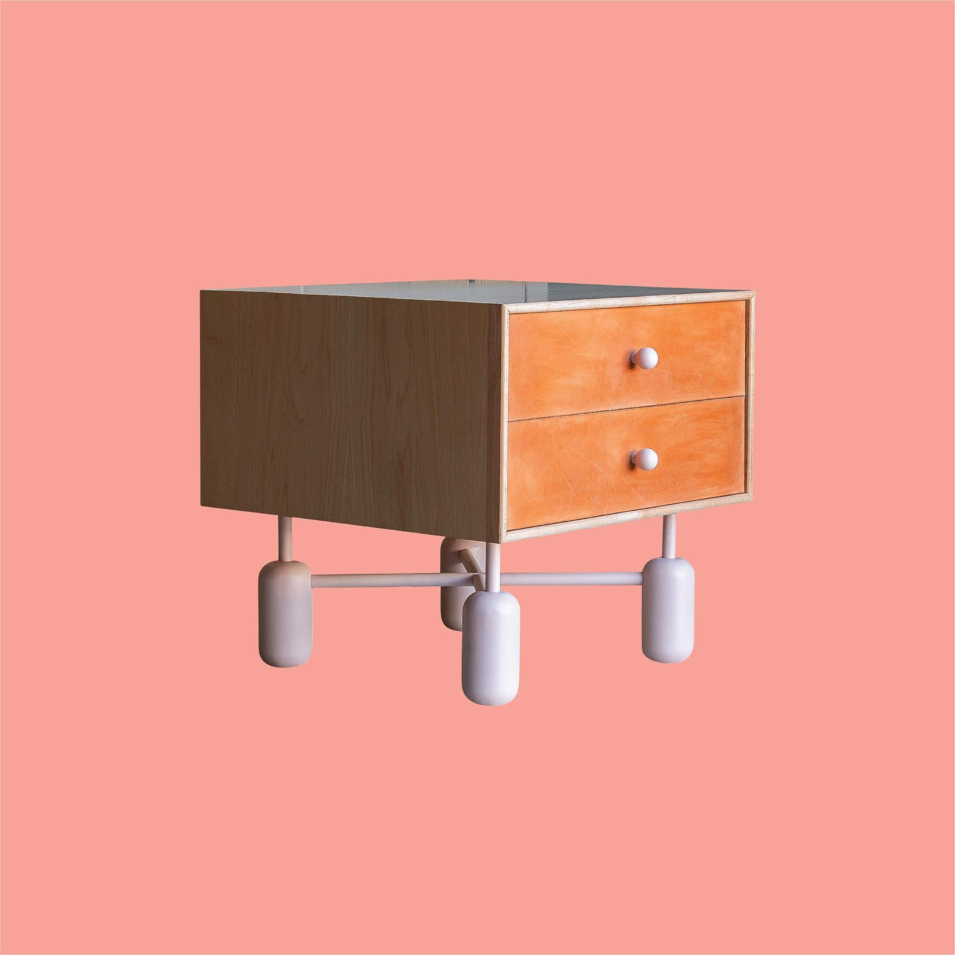 Welded Model 02 – Colorful Mixed Media Modern End Table w/ Drawers For Sale