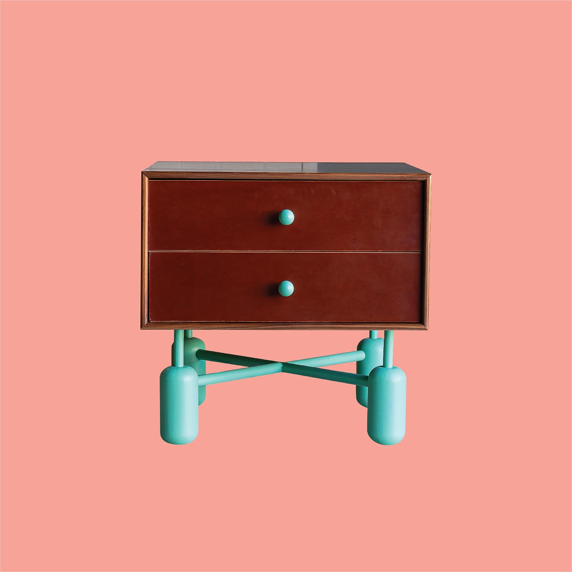 Model 02 – Colorful Mixed Media Modern End Table w/ Drawers In New Condition For Sale In Philadelphia, PA