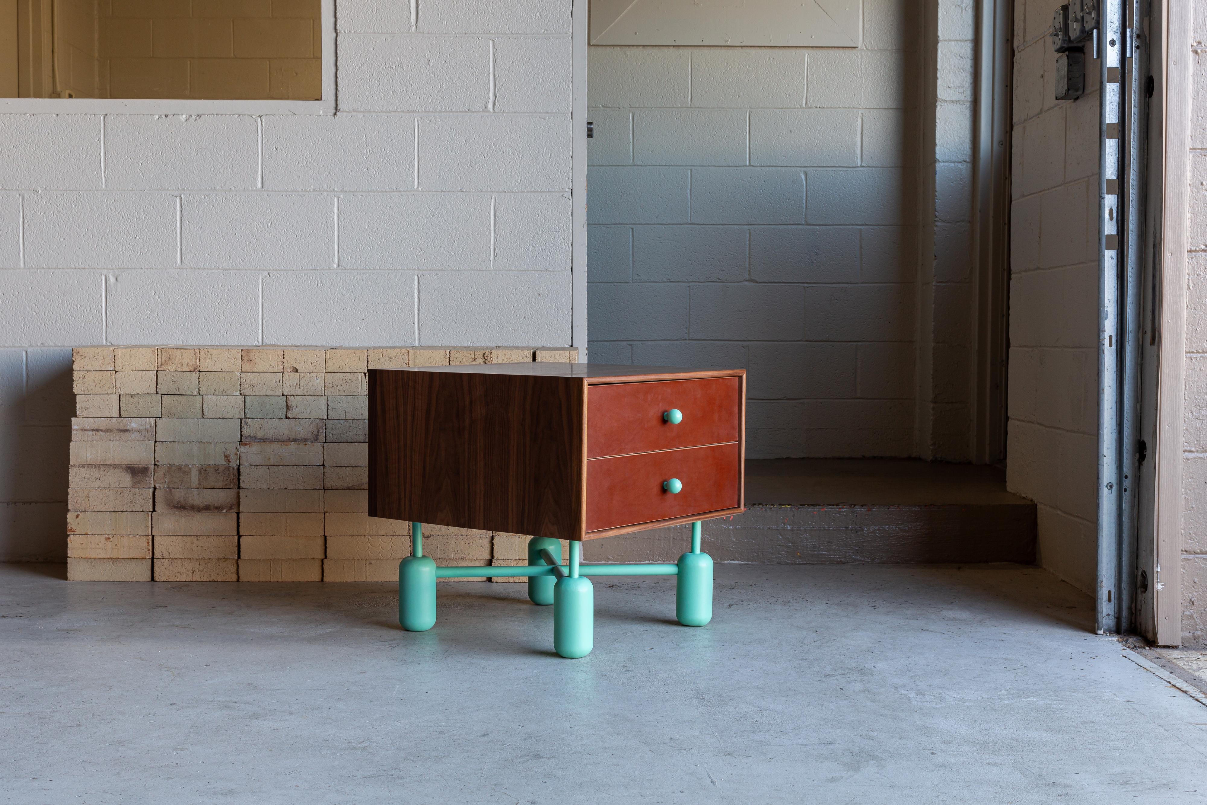 Contemporary Model 02 – Colorful Mixed Media Modern End Table w/ Drawers For Sale