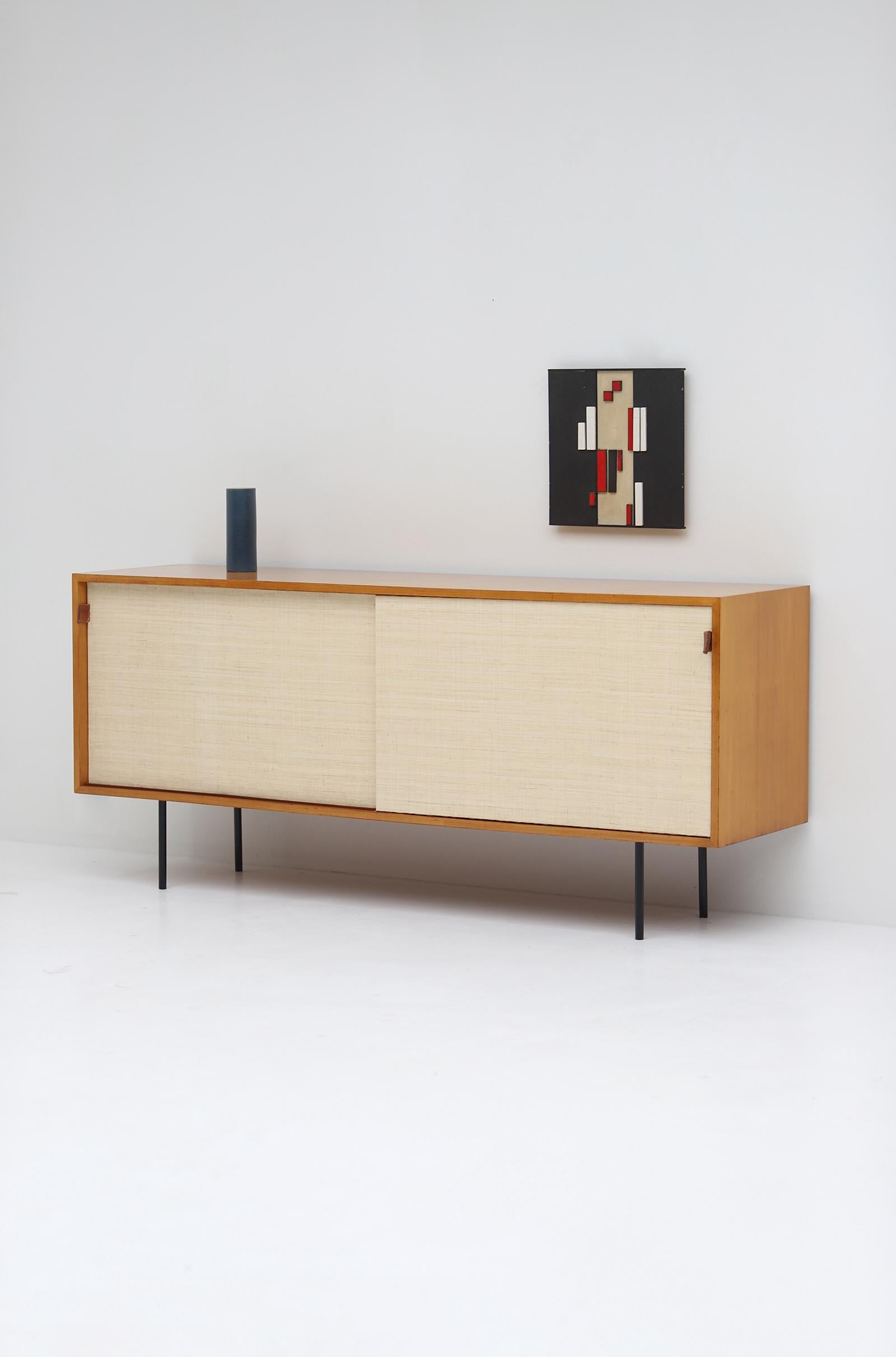 Mid-Century Modern Model 116 Sideboard with Raffia Doors Designed by Florence Knoll in the 1950s For Sale
