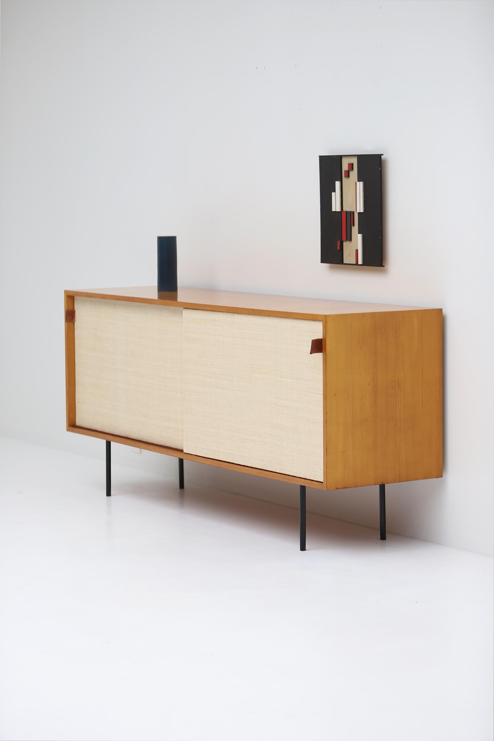 Model 116 Sideboard with Raffia Doors Designed by Florence Knoll in the 1950s In Good Condition For Sale In Antwerpen, Antwerp