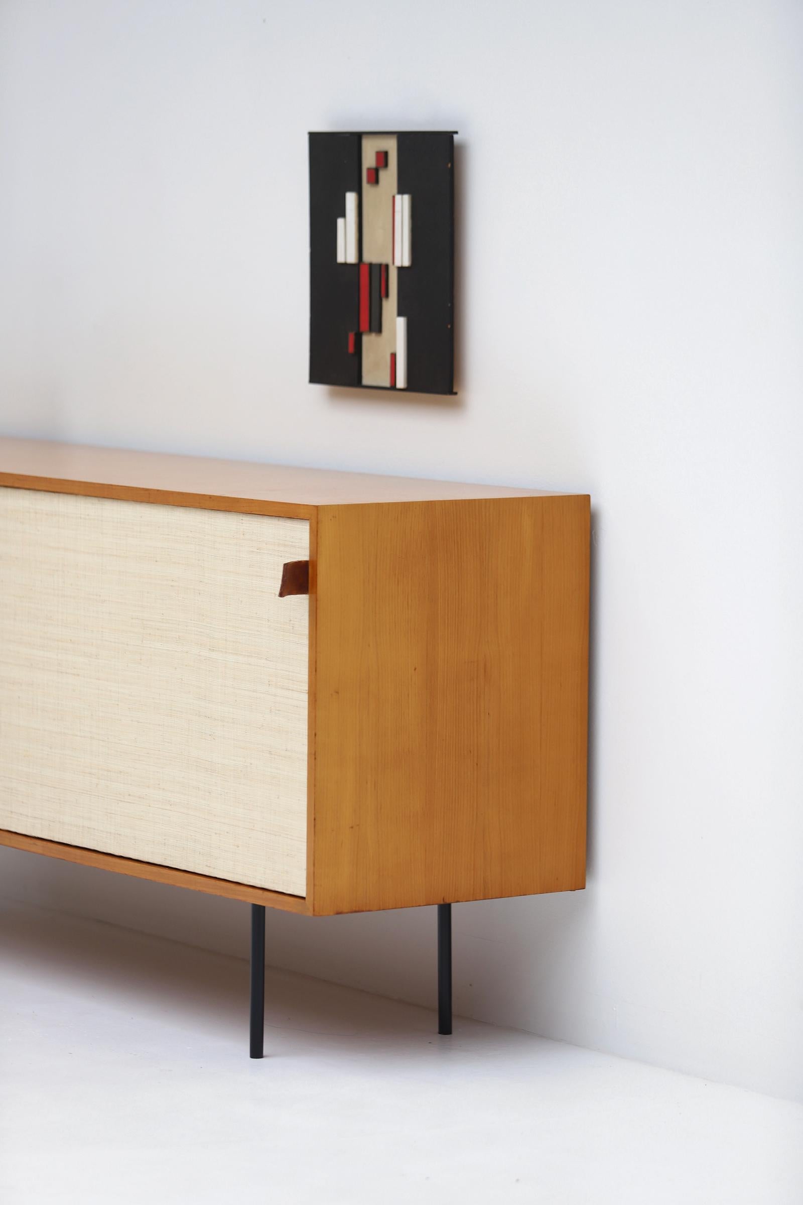Mid-20th Century Model 116 Sideboard with Raffia Doors Designed by Florence Knoll in the 1950s For Sale