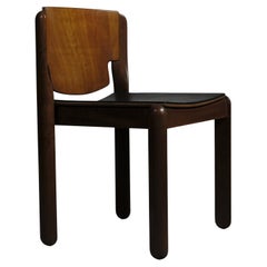 Model 122 Chair by Vico Magistretti for Cassina in Walnut and Leather, 1968