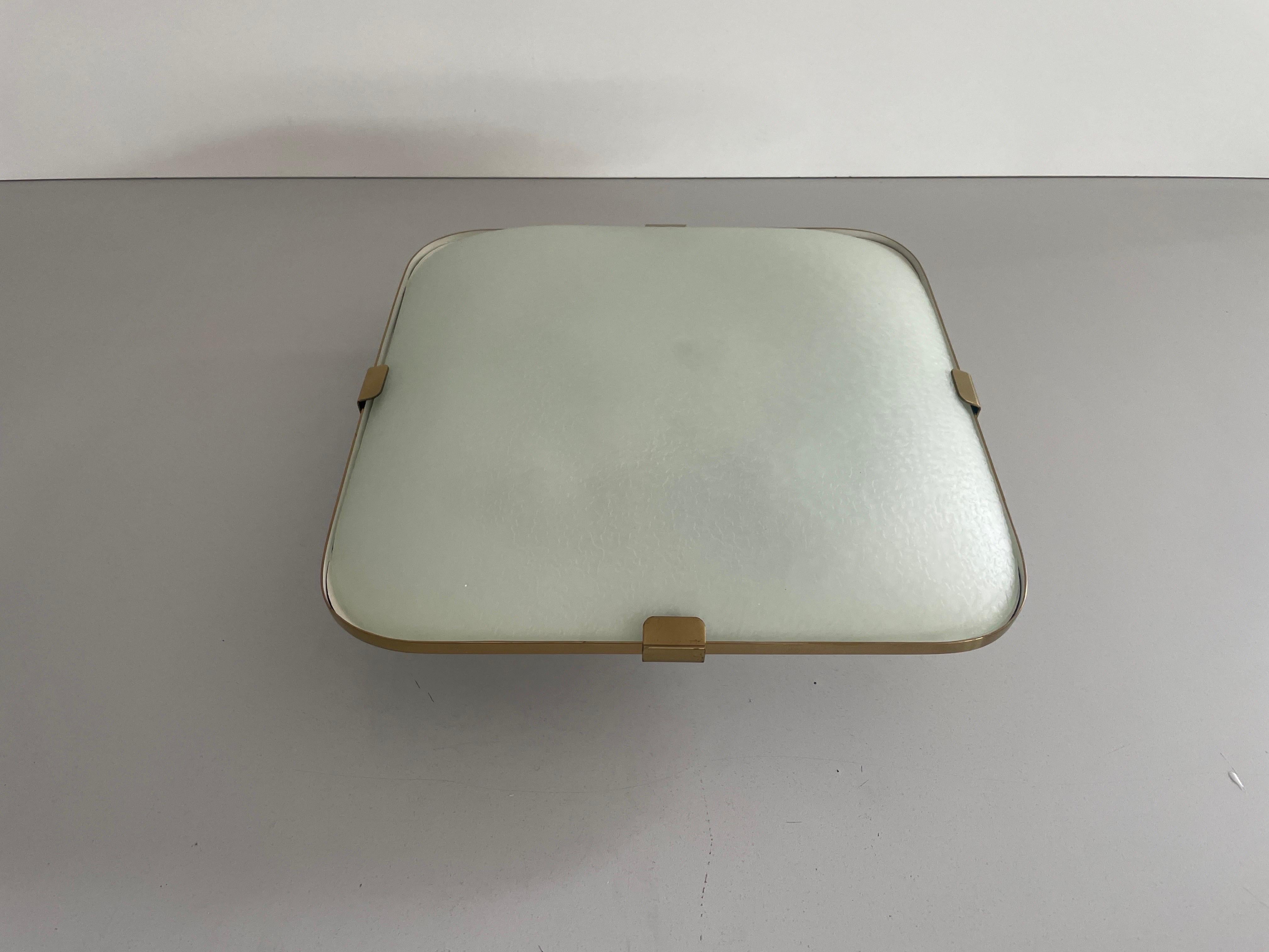 Model 1485/1 Lampada da incasso in vetro testurizzato e metallo di Fontana Arte, anni '50, Italia In condizioni ottime in vendita a Hagenbach, DE