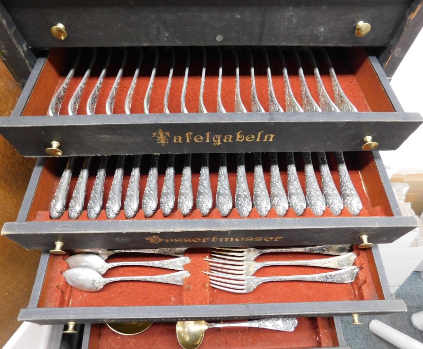 Model #150 by Bruckmann Sohn 800 Silver Flatware Set Service 175 pcs in Orig box In Excellent Condition For Sale In Big Bend, WI