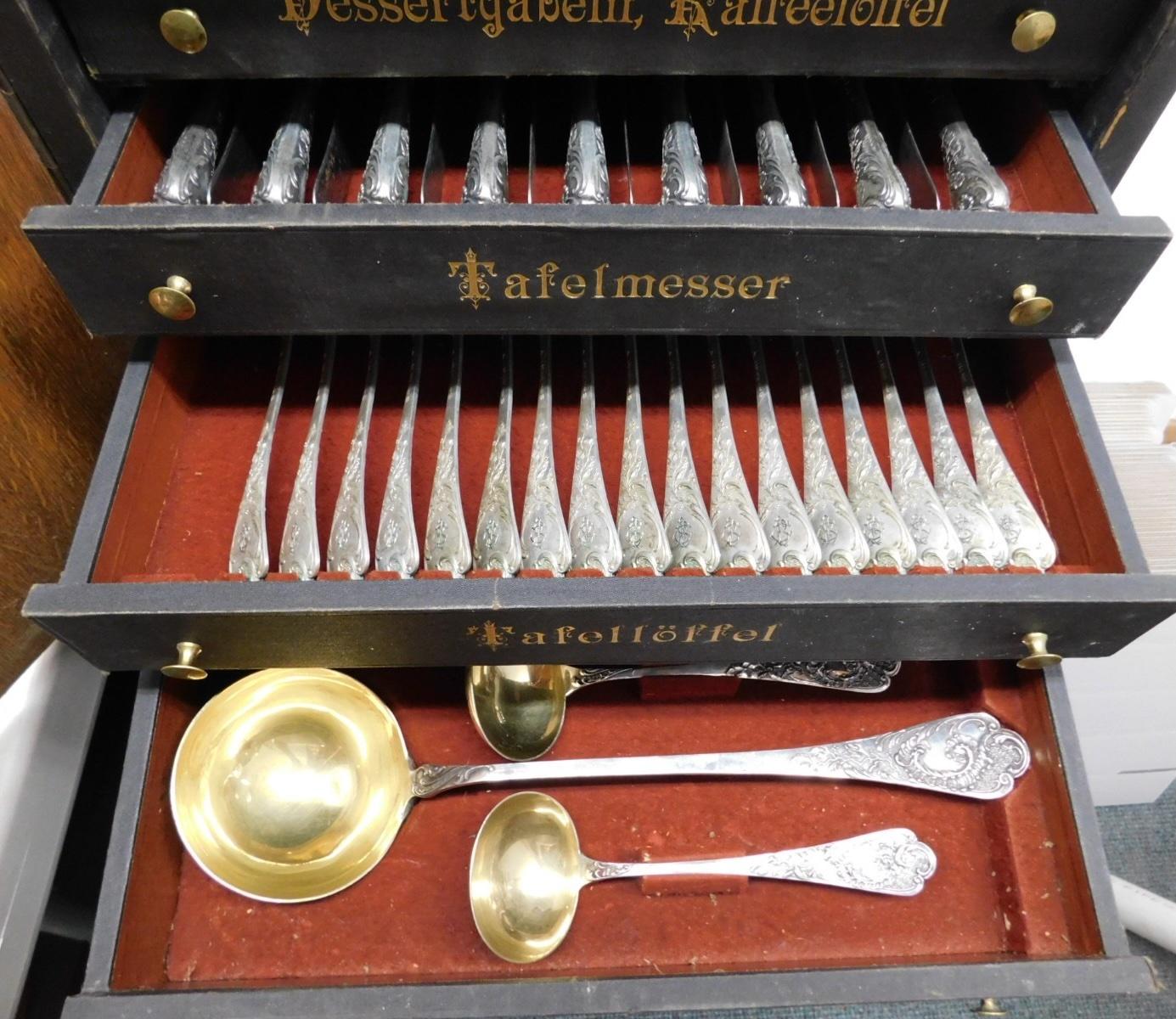 20th Century Model #150 by Bruckmann Sohn 800 Silver Flatware Set Service 175 pcs in Orig box For Sale