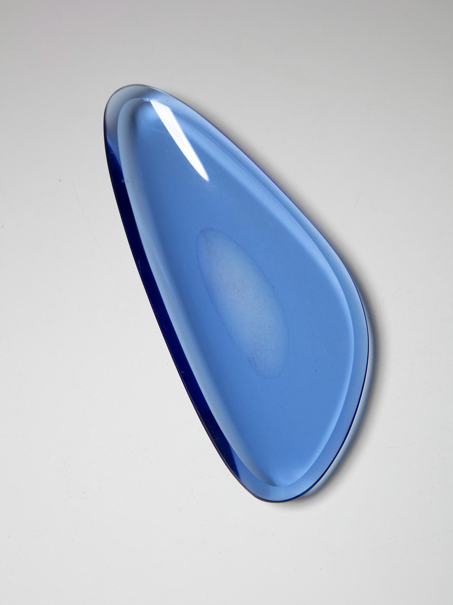 Mid-Century moderno Model 1528 Fontana Arte Vassoio in cristallo blu, Italia, anni '50