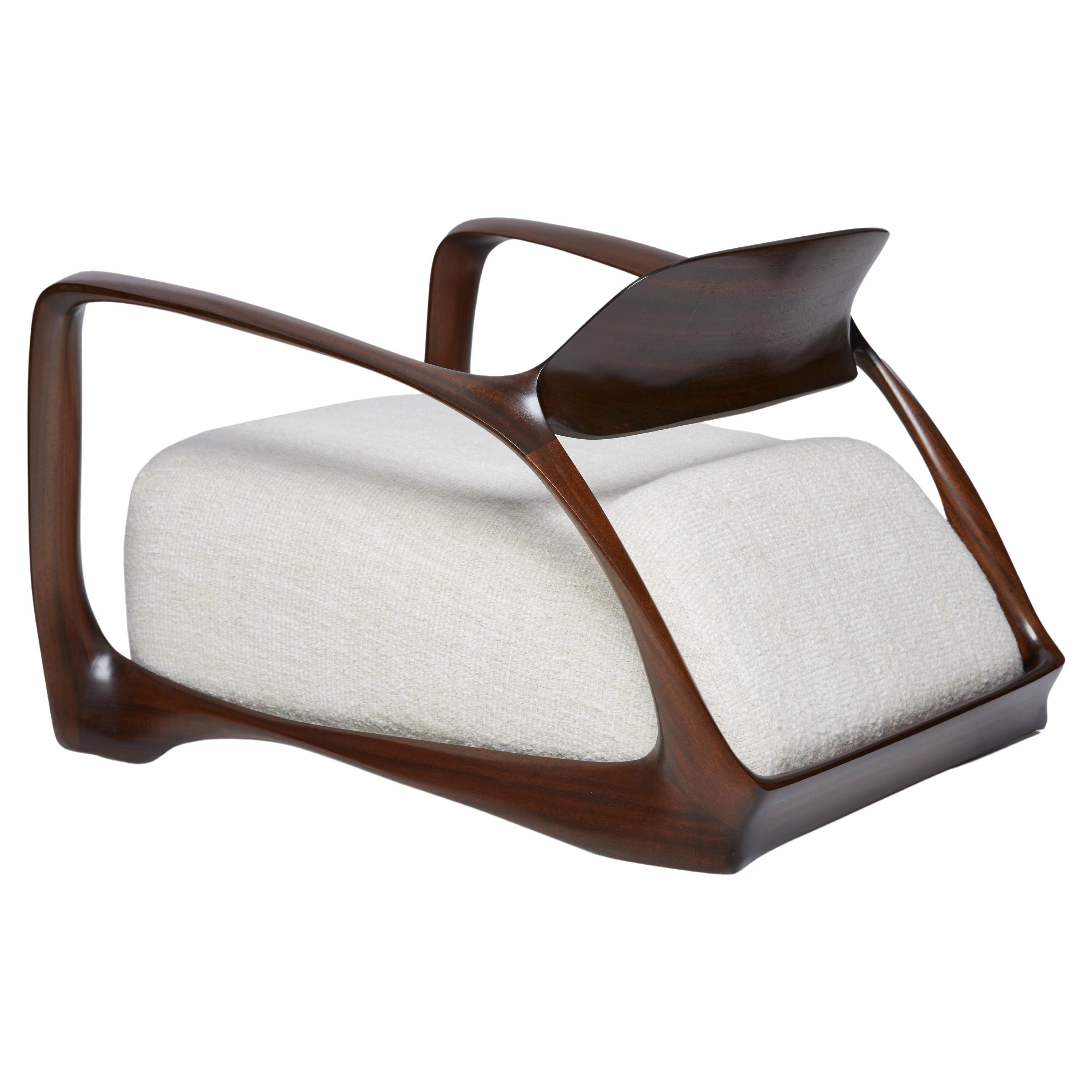 "Model 2" Contemporary Sculptural Lounge Chair, Walnut/Mahogany Wood Tone Finish