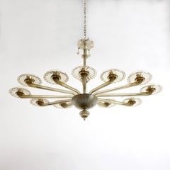 Model "2040" lamp in blown glass with 12 oval-shaped arms, amber green -Murano