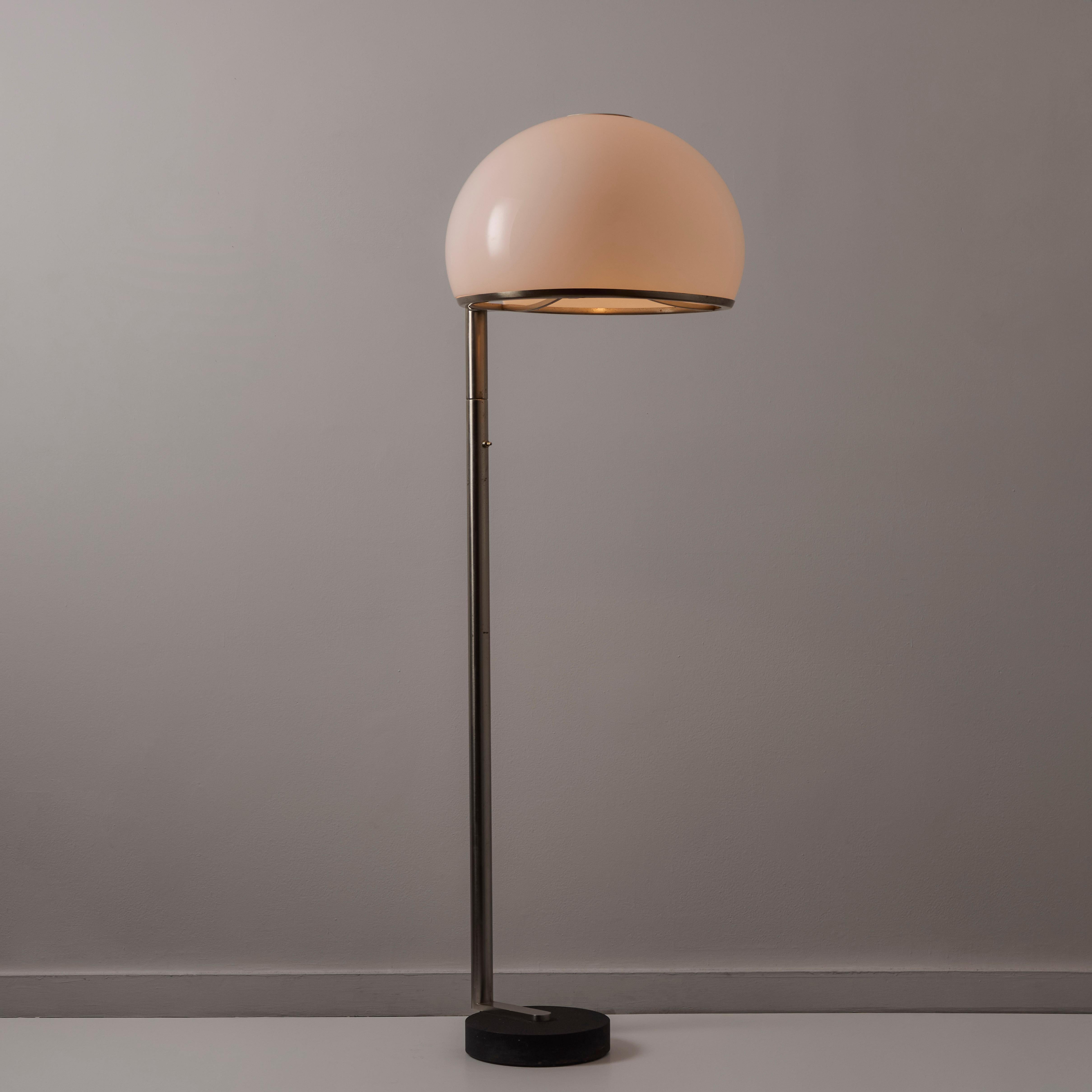 Model 2051 floor lamp by Gregotti, Lodovico Meneghetti and Giotto Stoppino for Arteluce. Designed and manufactured in Italy, in 1966. Brushed aluminum and white acrylic dome shade. Simple and modern floor lamp with great details. Single E27