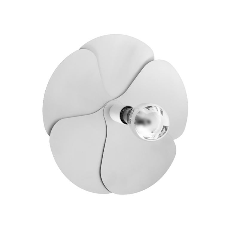 Model 2093-A wall light by Oliver Mourgue for Disderot. This is a current production, designed and manufactured in France. In 1967, Olivier Mourgue invented a flower shaped lighting device, made of aluminum petals fixed on two chromed metal wires,