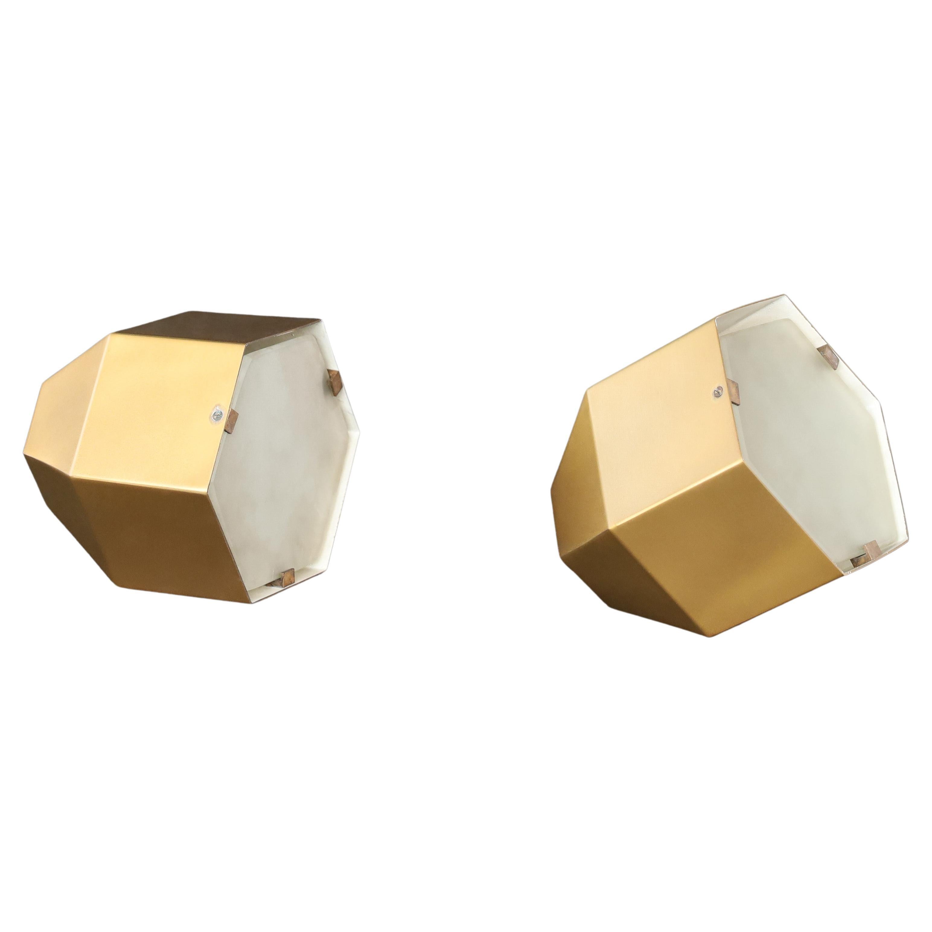 Model 2202 Brass and Crystal Glass Table Lamps by Max Ingrand for Fontana Arte