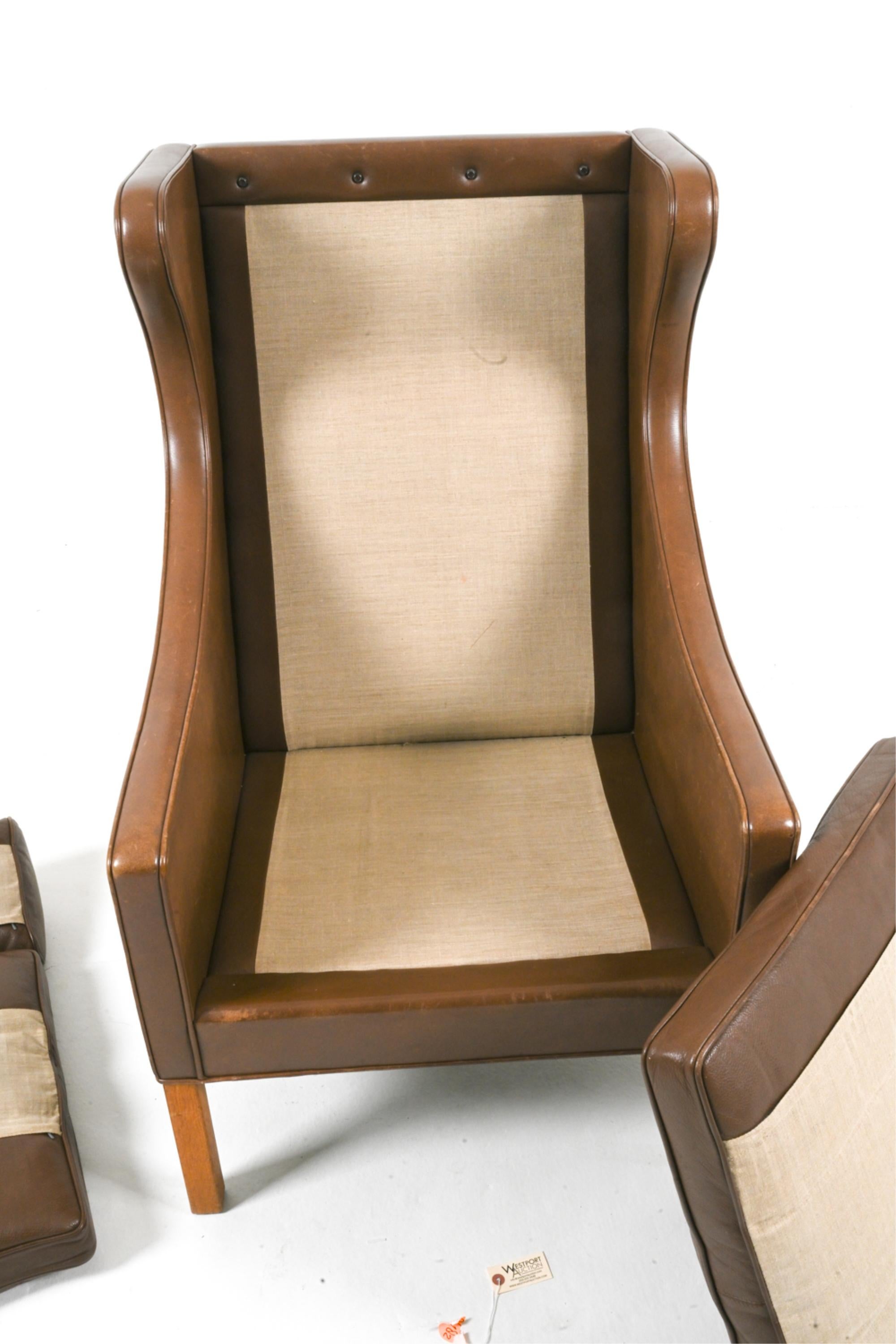 Model 2204 Leather Wingback Armchair by Børge Mogensen for Fredericia, Denmark 6