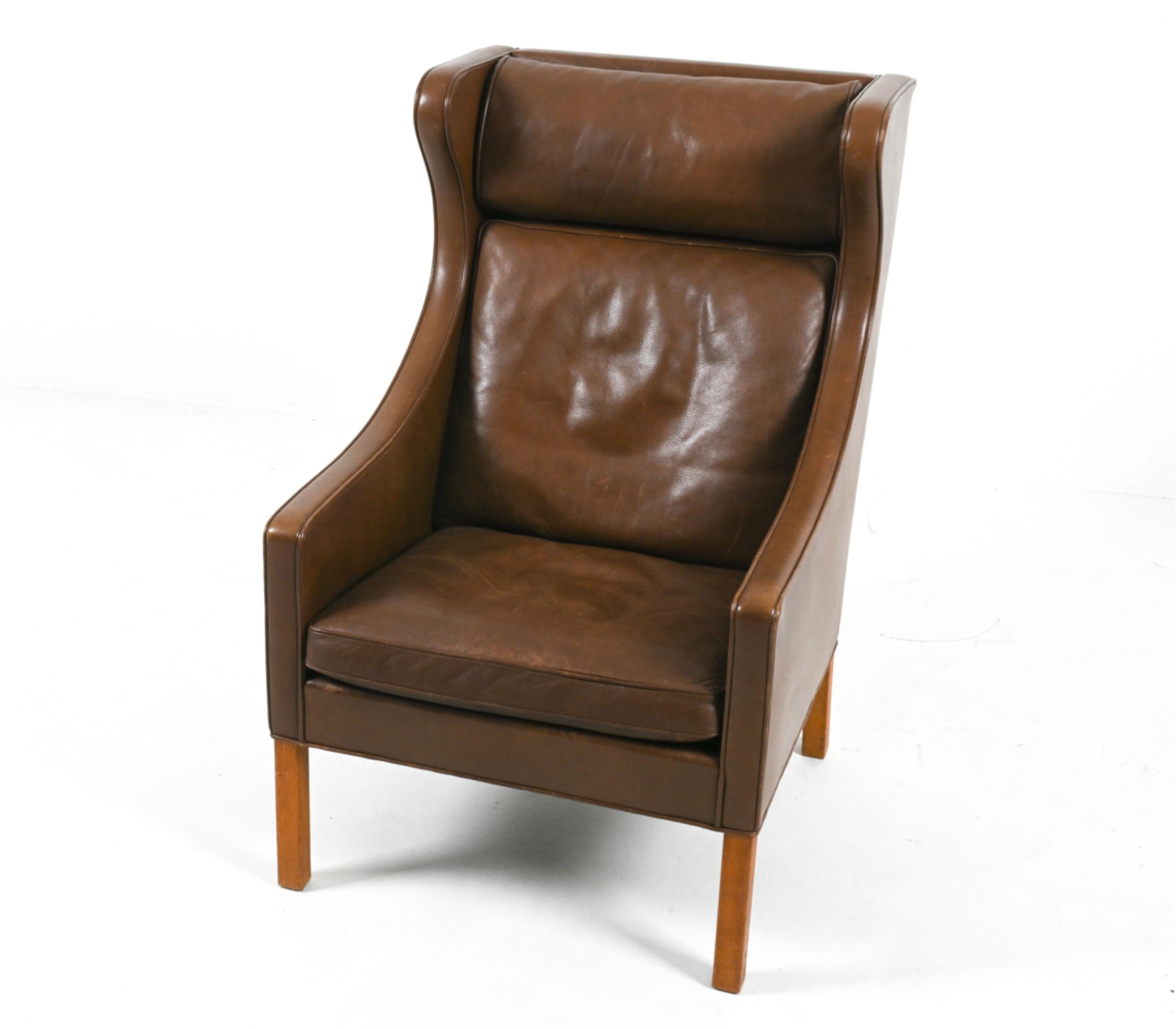 Model 2204 Leather Wingback Armchair by Børge Mogensen for Fredericia, Denmark 1