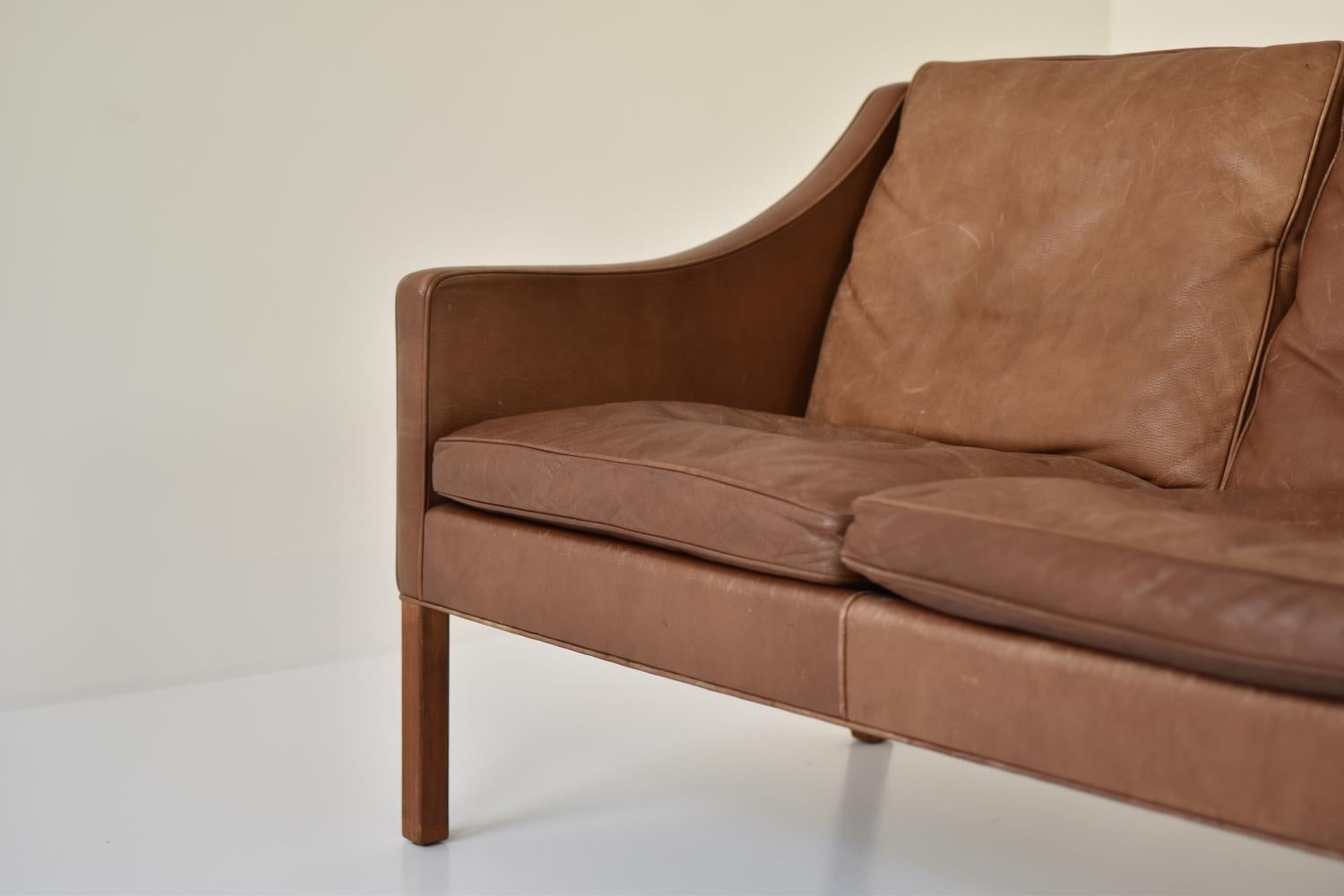 Mid-20th Century Model 2209 Leather Three-Seat by Børge Mogensen for Fredericia, Denmark, 1960s