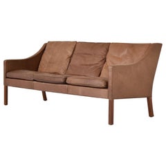 Model 2209 Leather Three-Seat by Børge Mogensen for Fredericia, Denmark, 1960s
