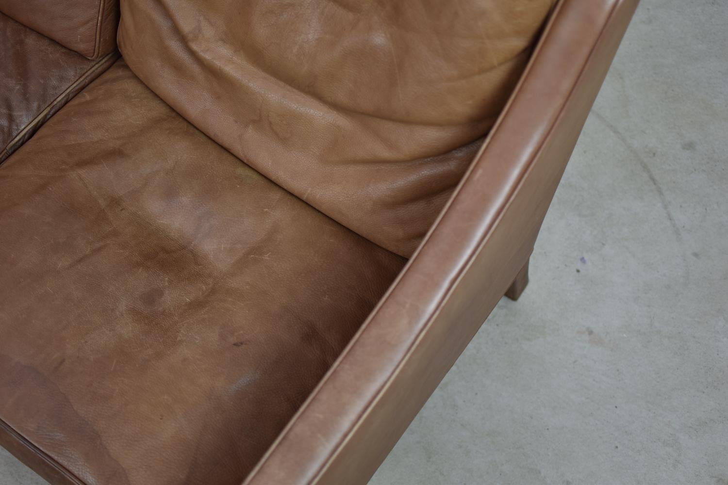 Model 2209 Leather Three-Seat by Børge Mogensen for Fredericia, Denmark, 1960s In Good Condition In Antwerp, BE