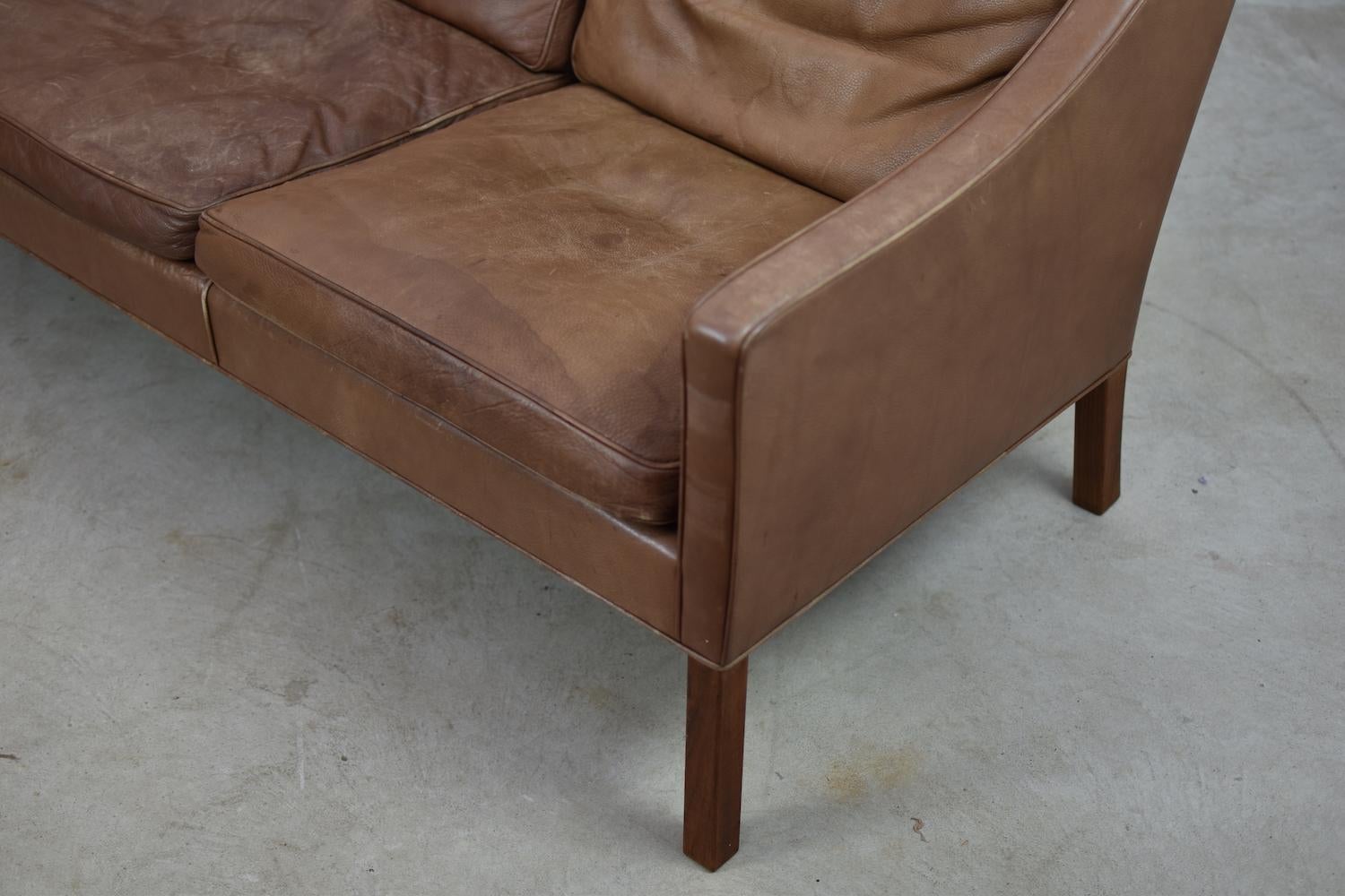 Model 2209 Leather Three-Seat by Børge Mogensen for Fredericia, Denmark, 1960s 2