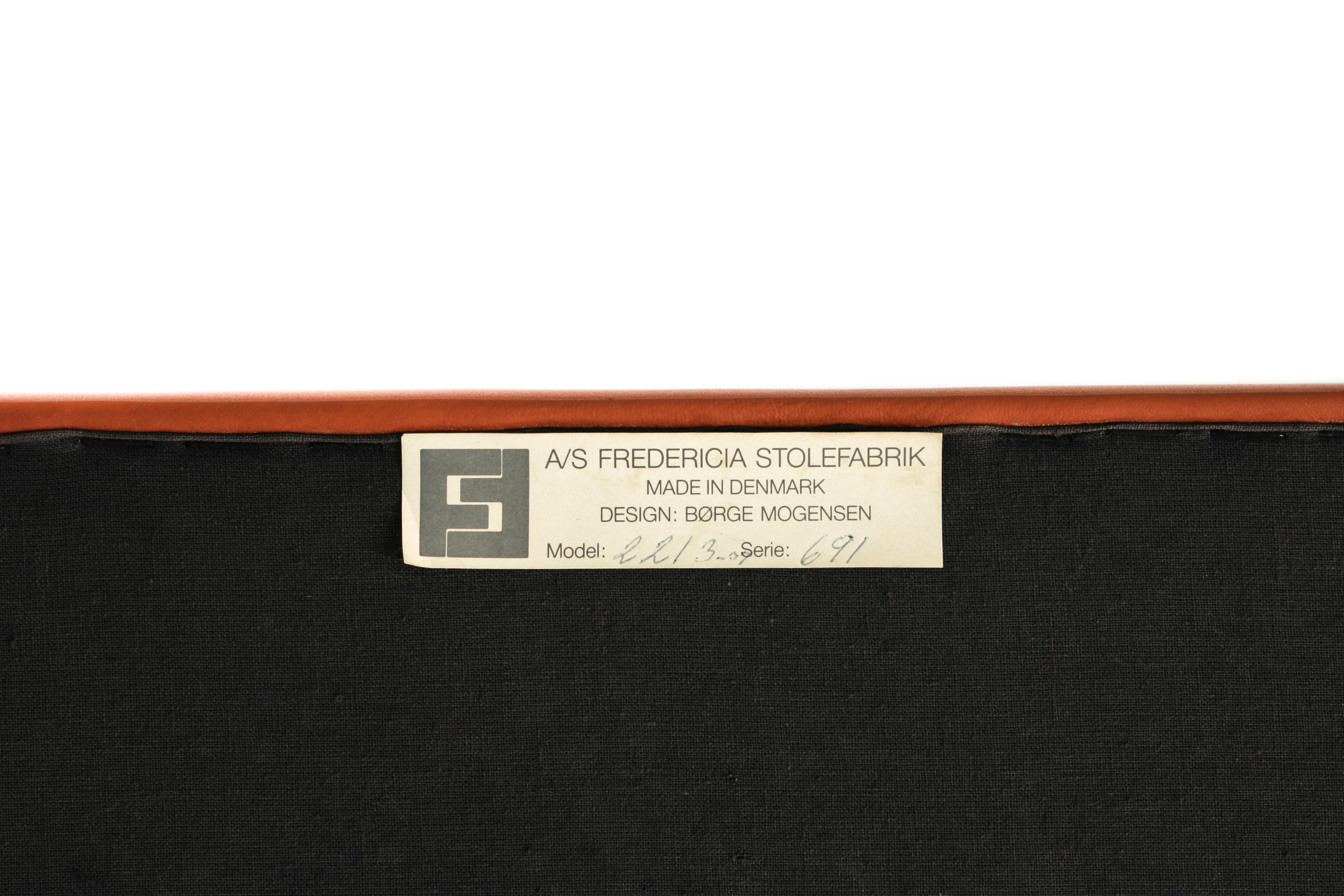 Model No. 2213 3-Sitzer Sofa in Leder von Børge Mogensen für Fredericia Stolefabrik im Angebot 5