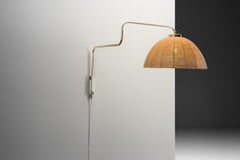 Model "2322" Brass Wall Lamp with Woven Dome Shade by Valinte Oy, Finland 1950s