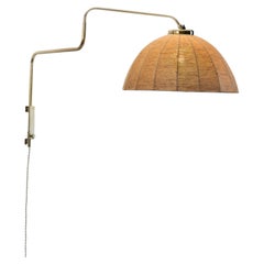 Model "2322" Brass Wall Lamp with Woven Dome Shade by Valinte Oy, Finland 1950s