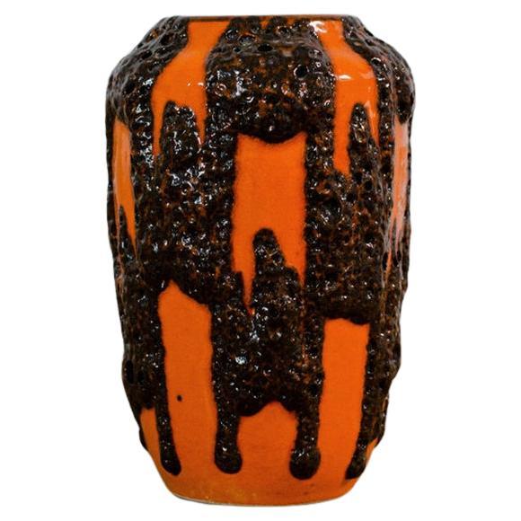 Model 238-18 West German Orange Lava Ceramic Vase For Sale