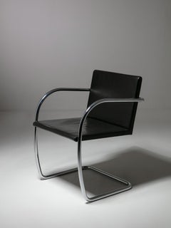 Poltrona Model 245 in cromo e pelle di Mies van der Rohe per Knoll, anni '60