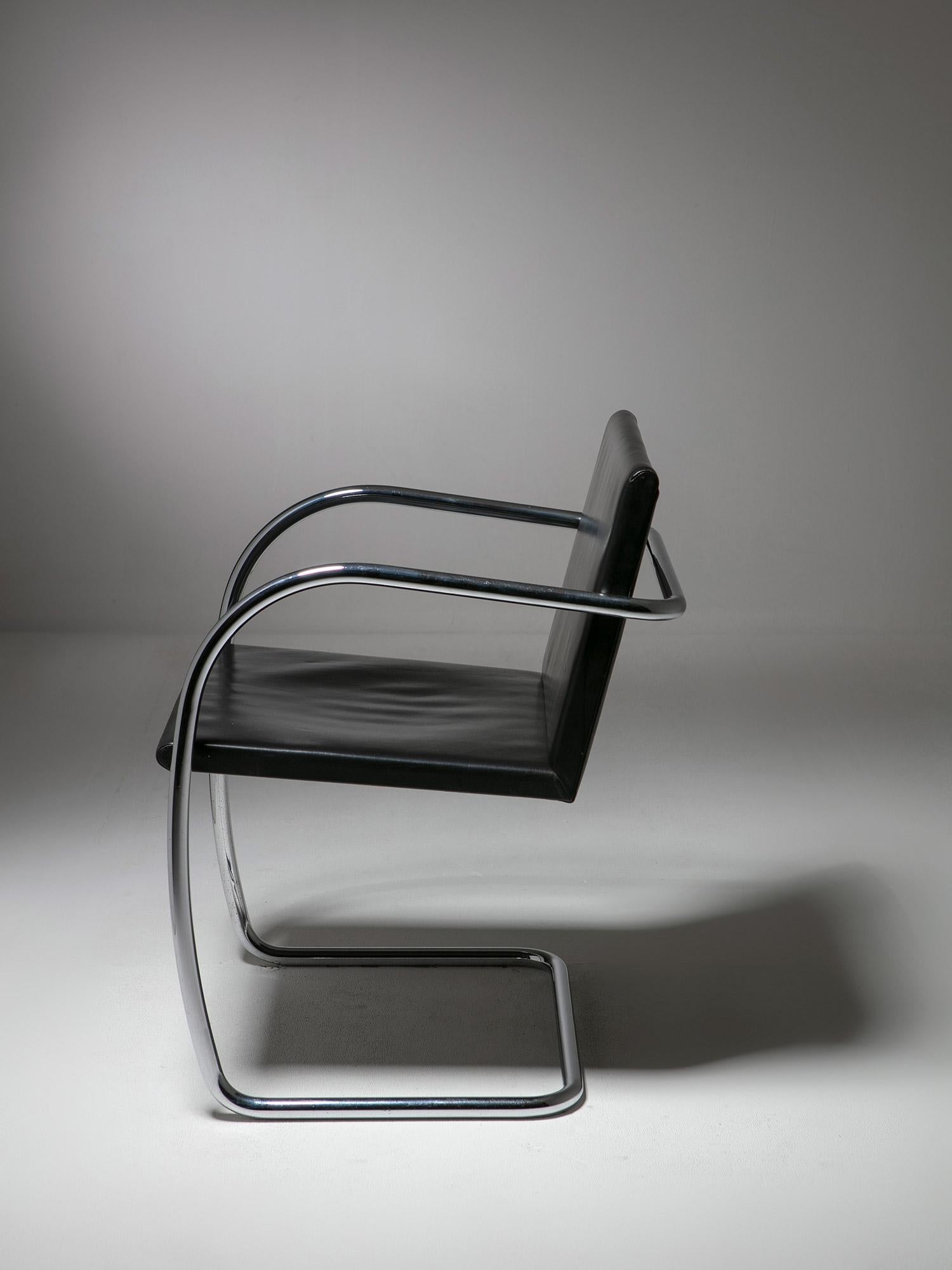 Italian Model 245 Chrome and Leather Armchair by Mies van der Rohe for Knoll, 1960s For Sale