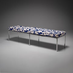 Model 2530-6, 4-Seater Bench in Dedar Blue Fabric by Florence Knoll, USA 1960s