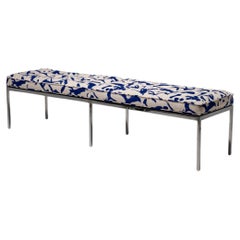Model 2530-6, 4-Seater Bench in Dedar Blue Fabric by Florence Knoll, USA 1960s
