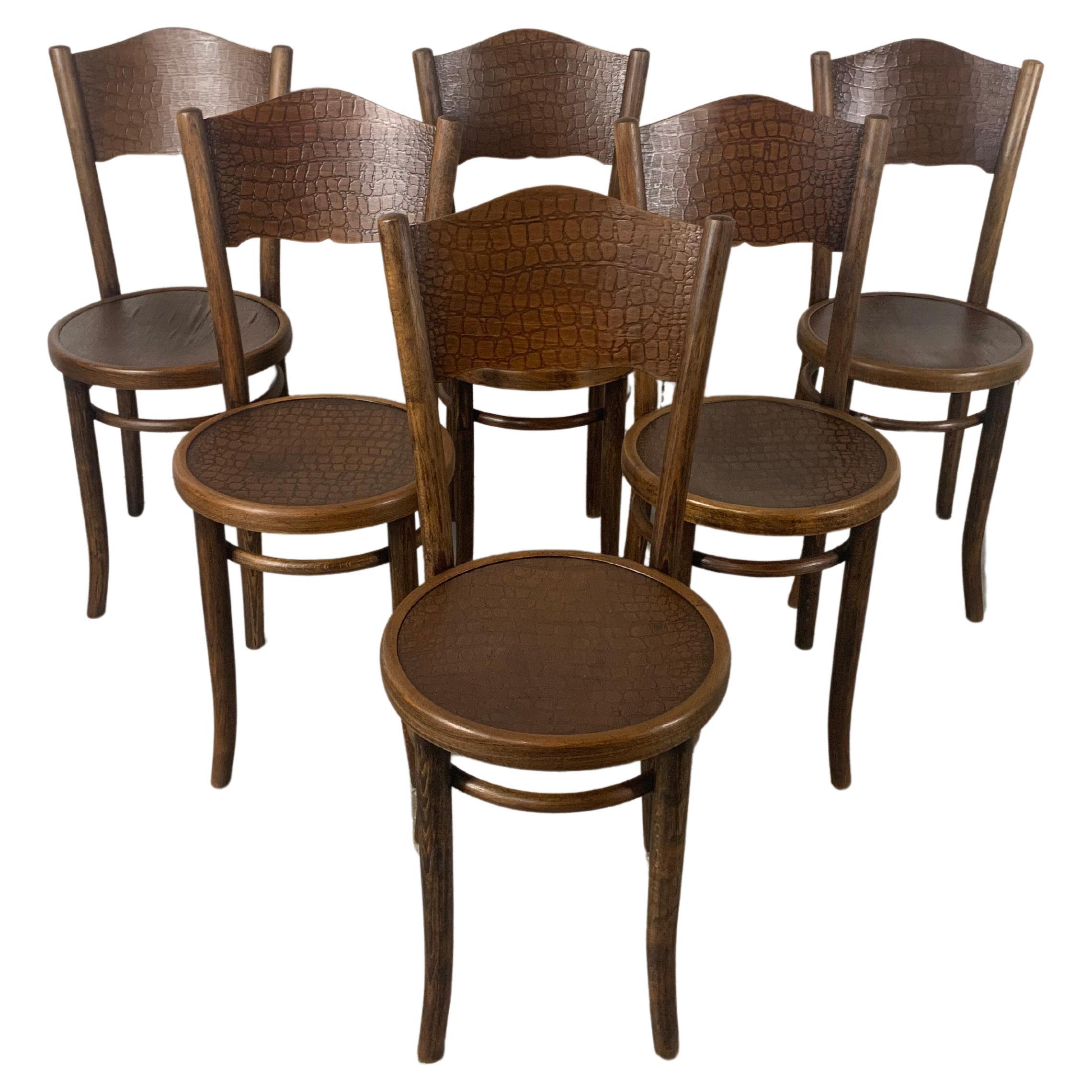 Model 255 Thonet Bentwood Chairs "Crocodile" pattern set of 6 For Sale
