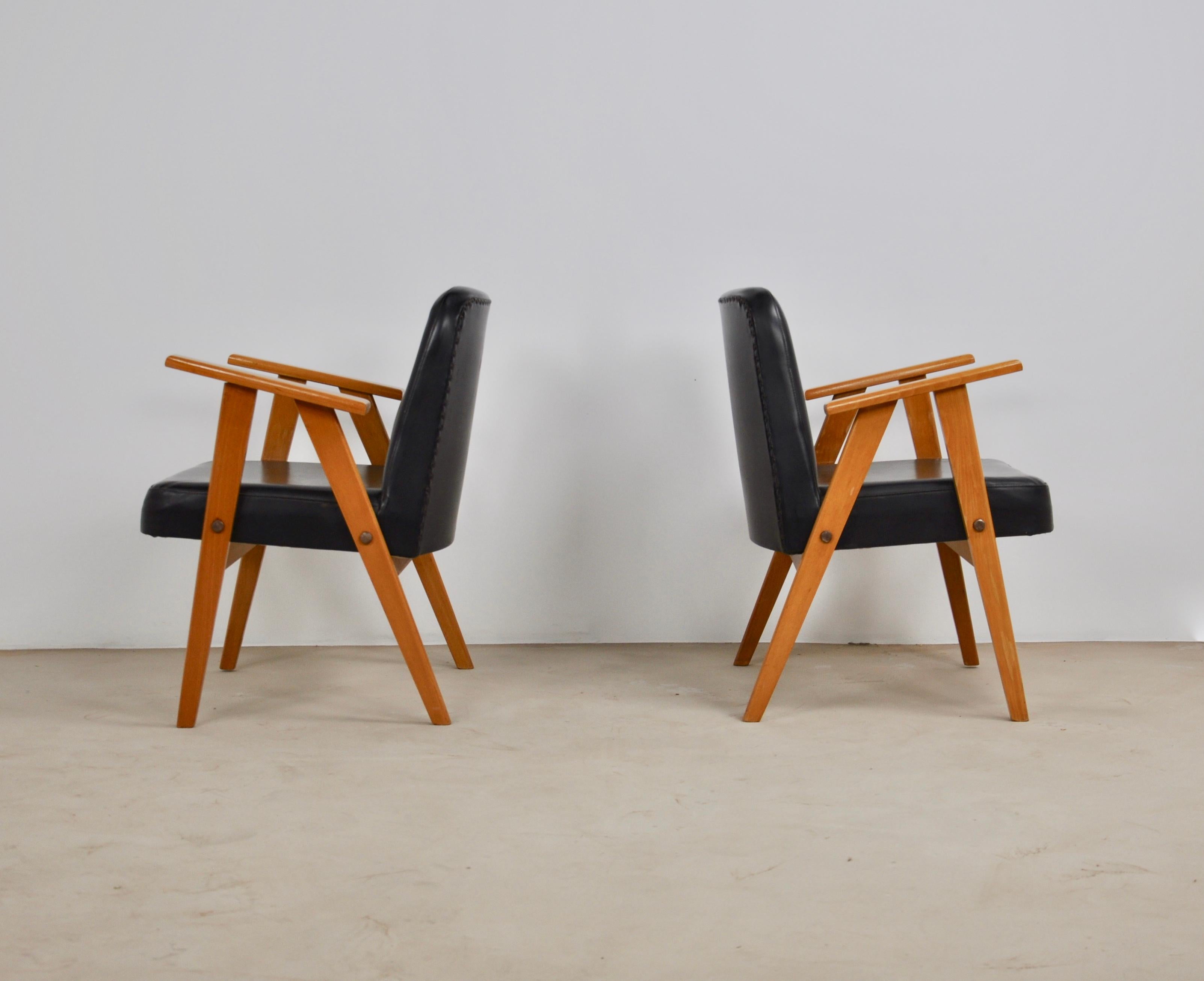 Polish Model 366 Easy Chairs by Jozef Chierowski, 1960s, Set of 2