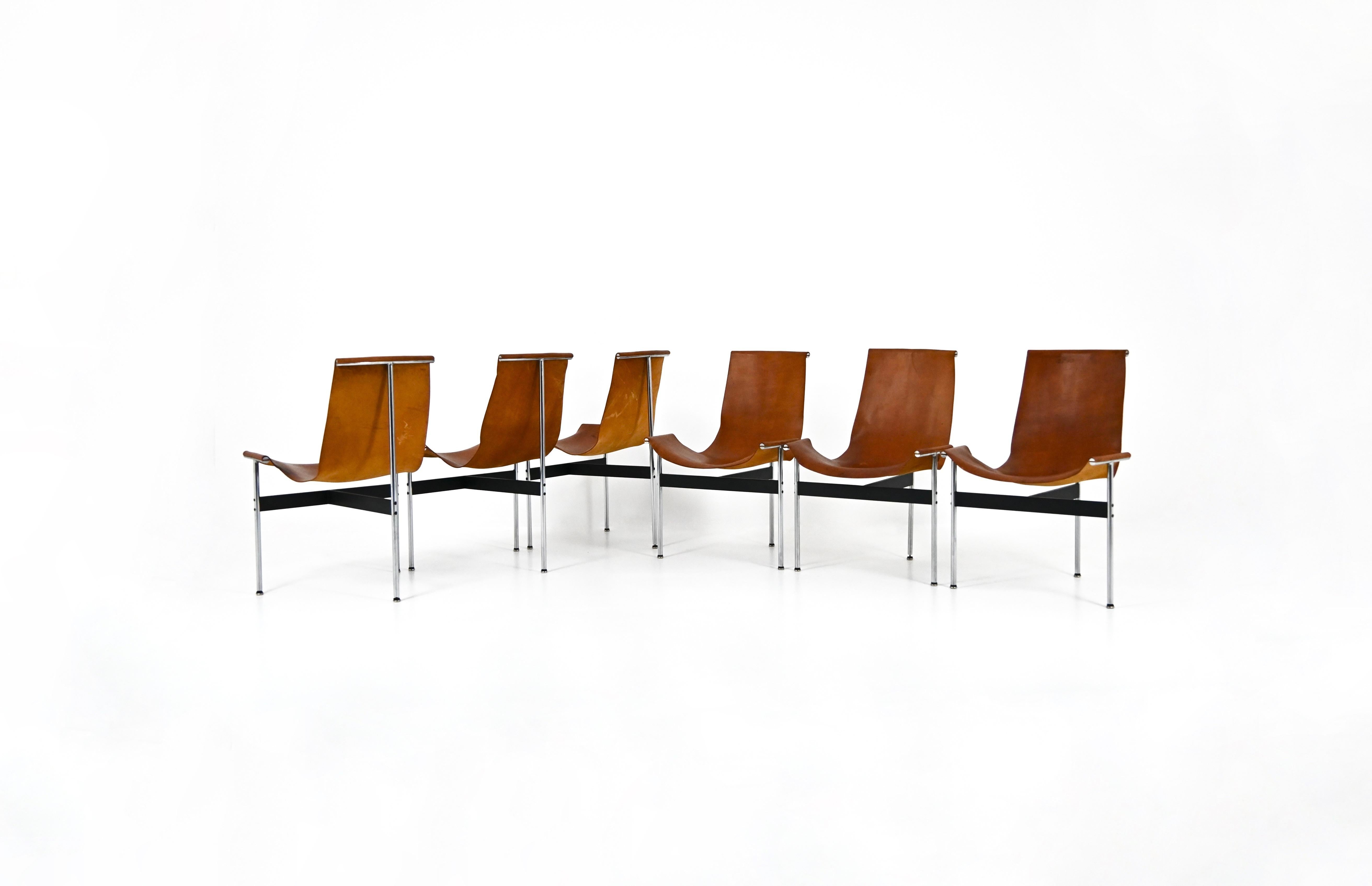 Set of 6  metal and brown leather chairs by William Katavolos, Douglas Kelly, and Ross Littell from the 1950s. Model: 3LC T Chair. Seat height: 40 cm. Wear due to age and time.
FOR SHIPPING, REQUEST US FOR RECEIVE THE BEST PRICE
