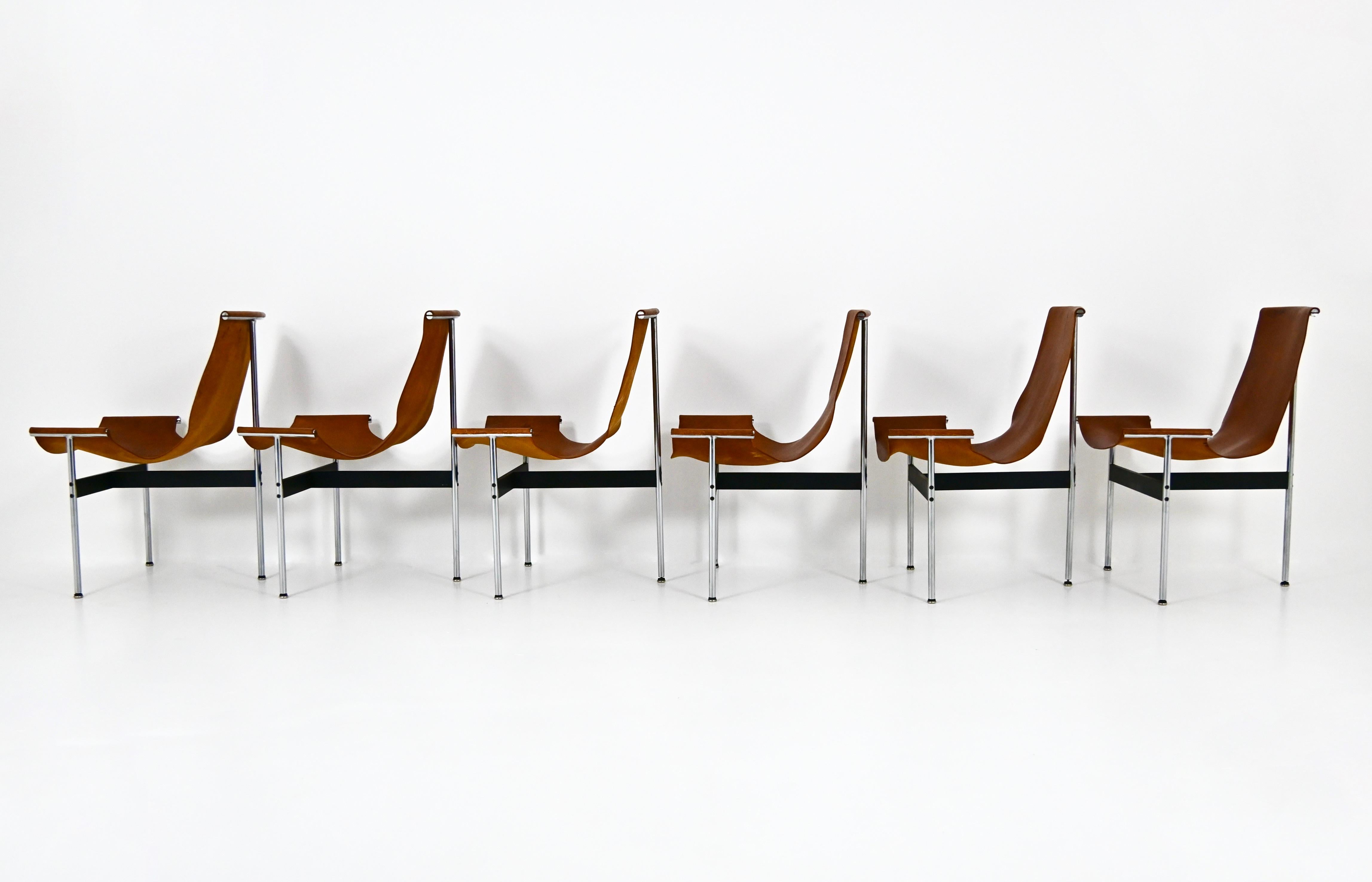 Métal Model 3LC T Chair by William Katavolos for Laverne International, 1952, set of 6 en vente