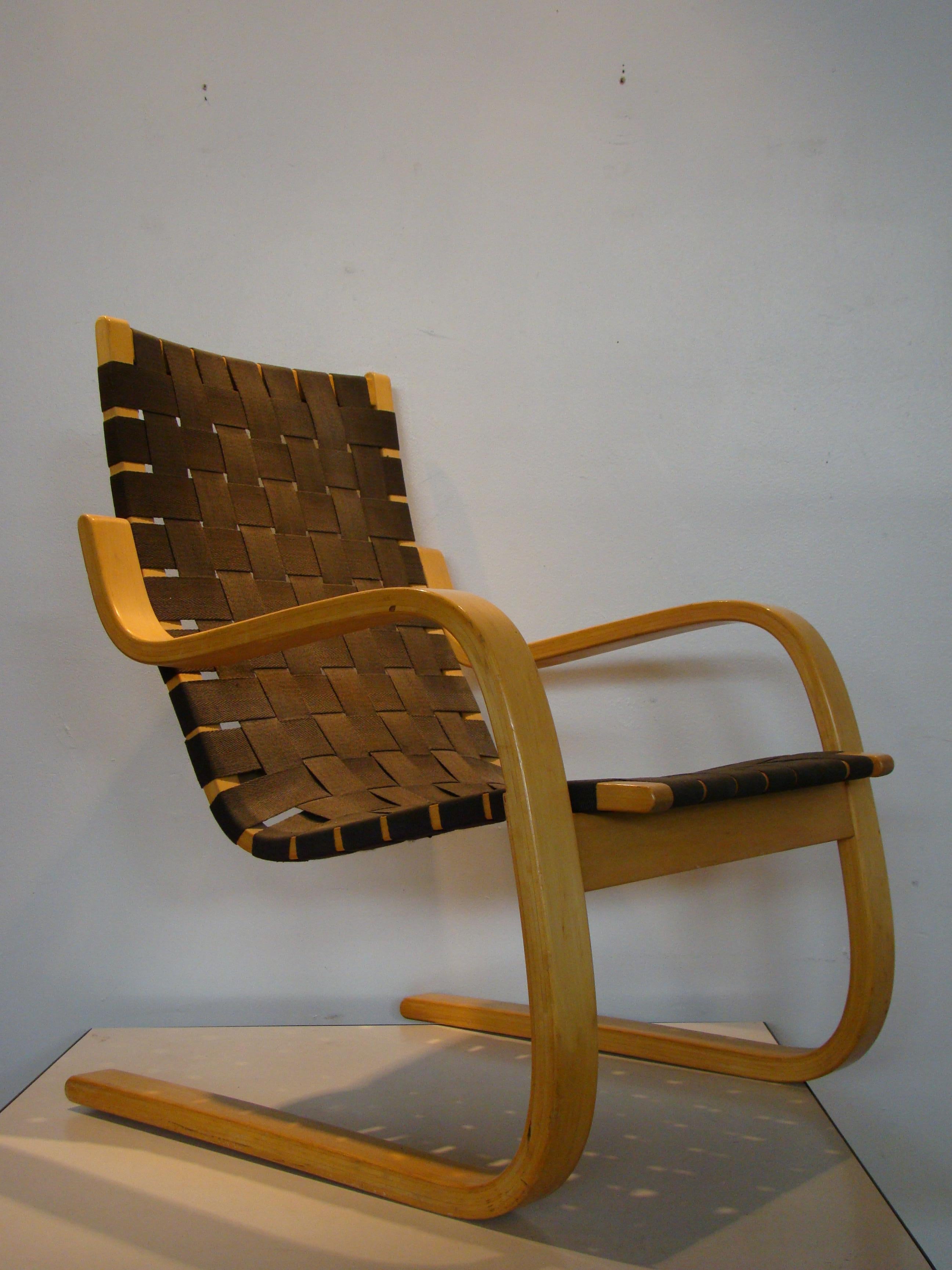 Mid-Century Modern Model #406 Armchairs Pair by Alvar Aalto, Made in Finland for ICF