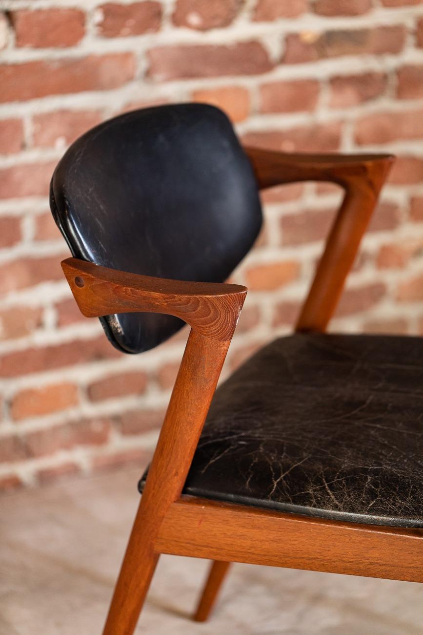 Danish Model 42 Chair in Teak Wood and Leather by Kai Kristiansen, Denmark, 1960