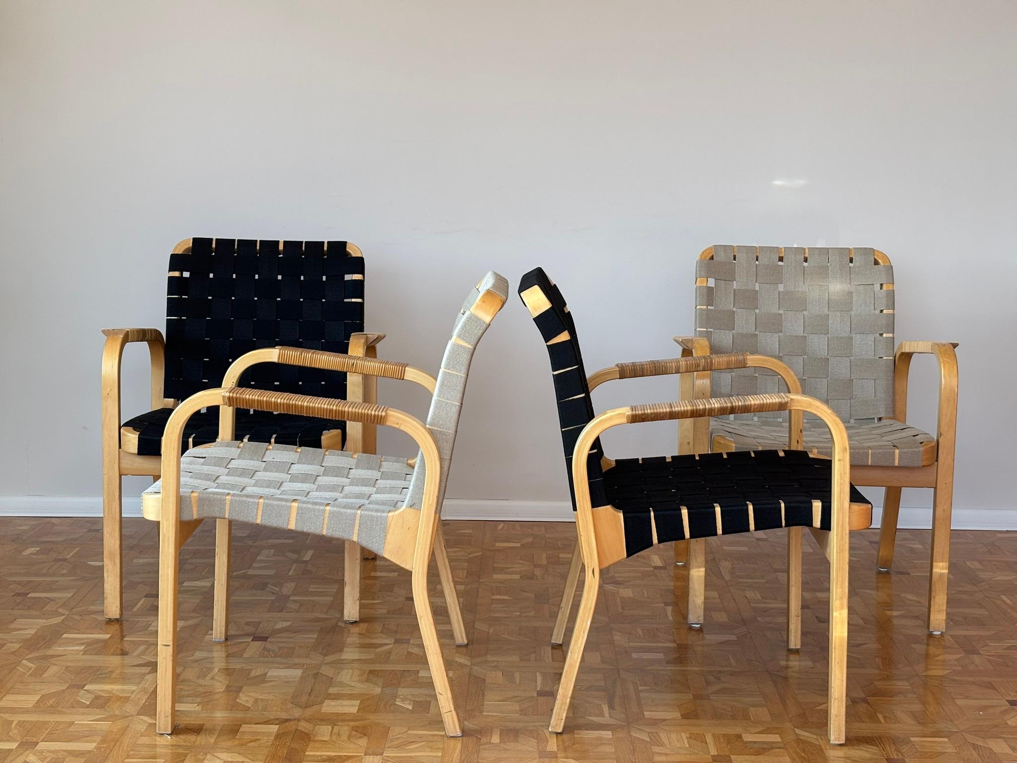 Mid-Century Modern Model 45 Lounge Chairs by Alvar Aalto for Artek, 1970s Set of 4 For Sale