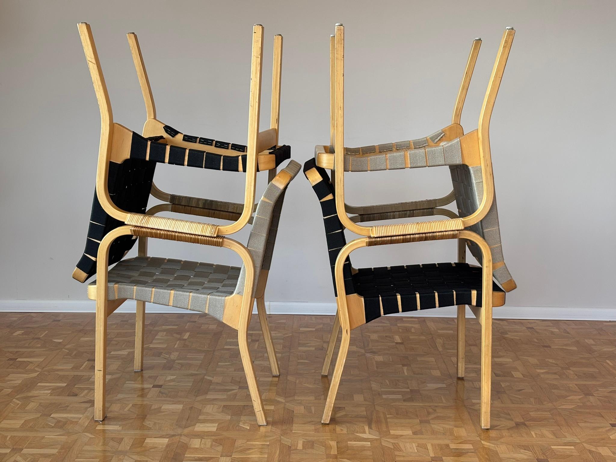Linen Model 45 Lounge Chairs by Alvar Aalto for Artek, 1970s Set of 4 For Sale