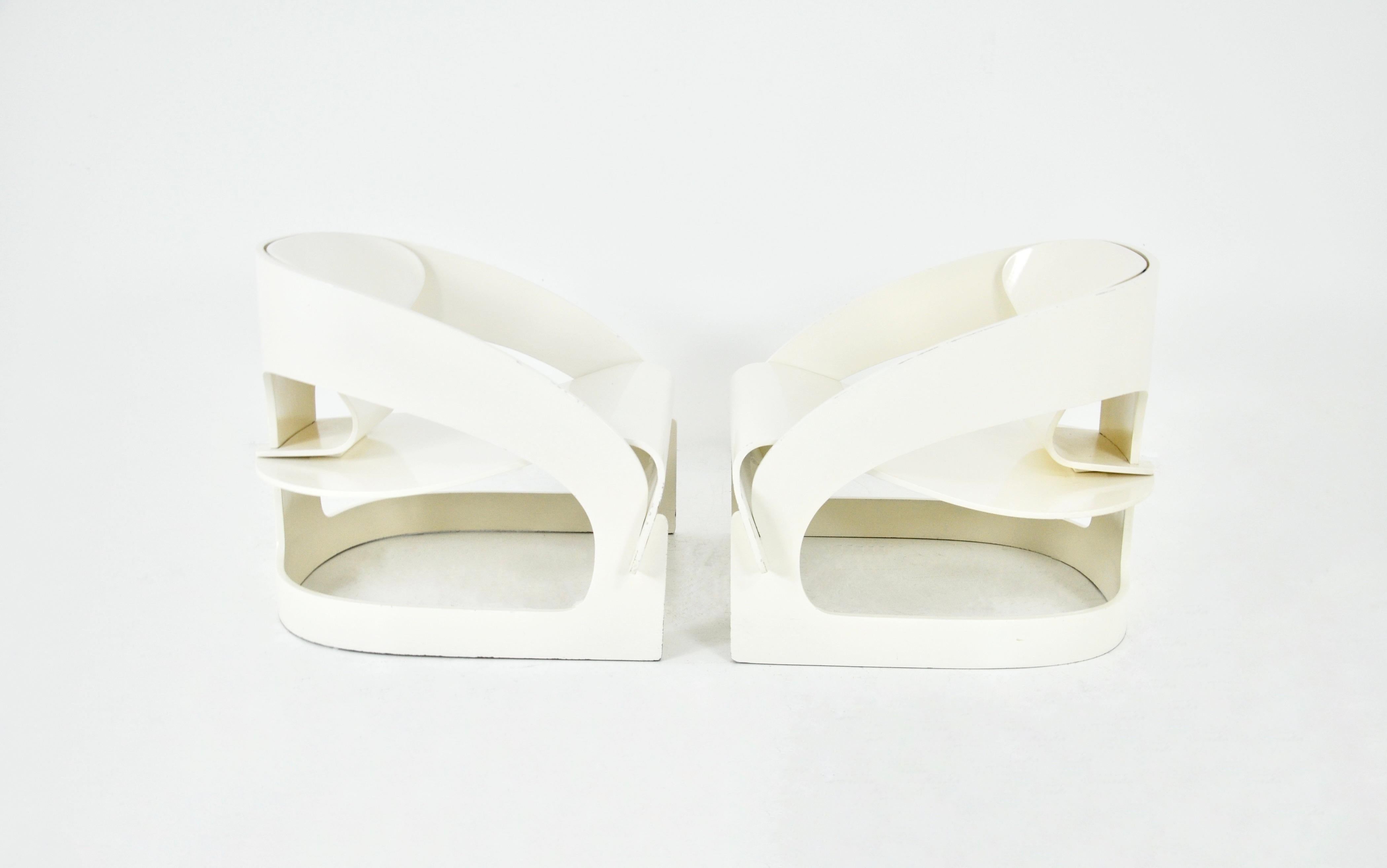 Wood Model 4801 Armchairs by Joe Colombo for Kartell, 1960s, set of 2 For Sale