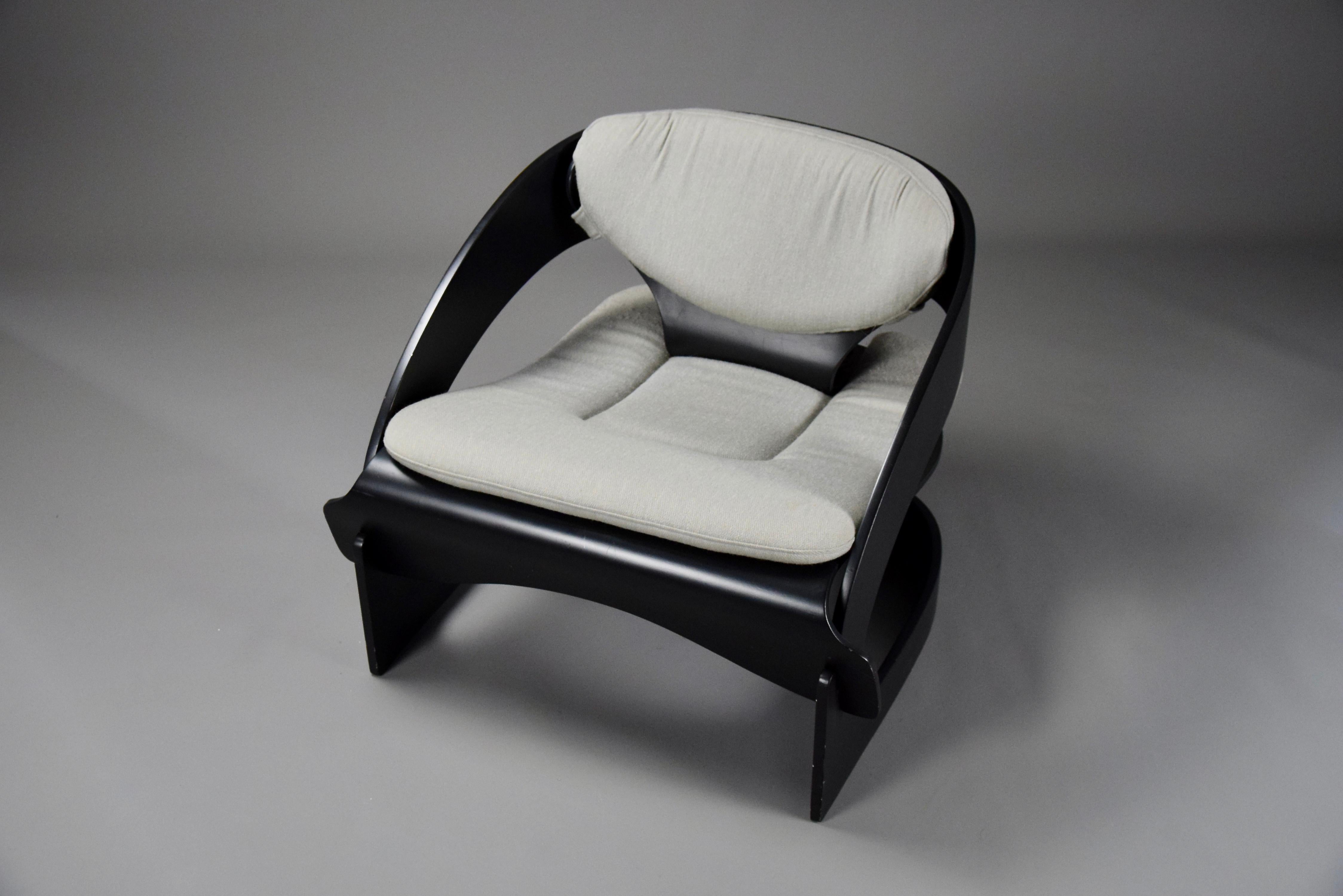 Italian Model 4801 Black Plywood Chair by Joe Colombo for Kartell, Italy, 1965