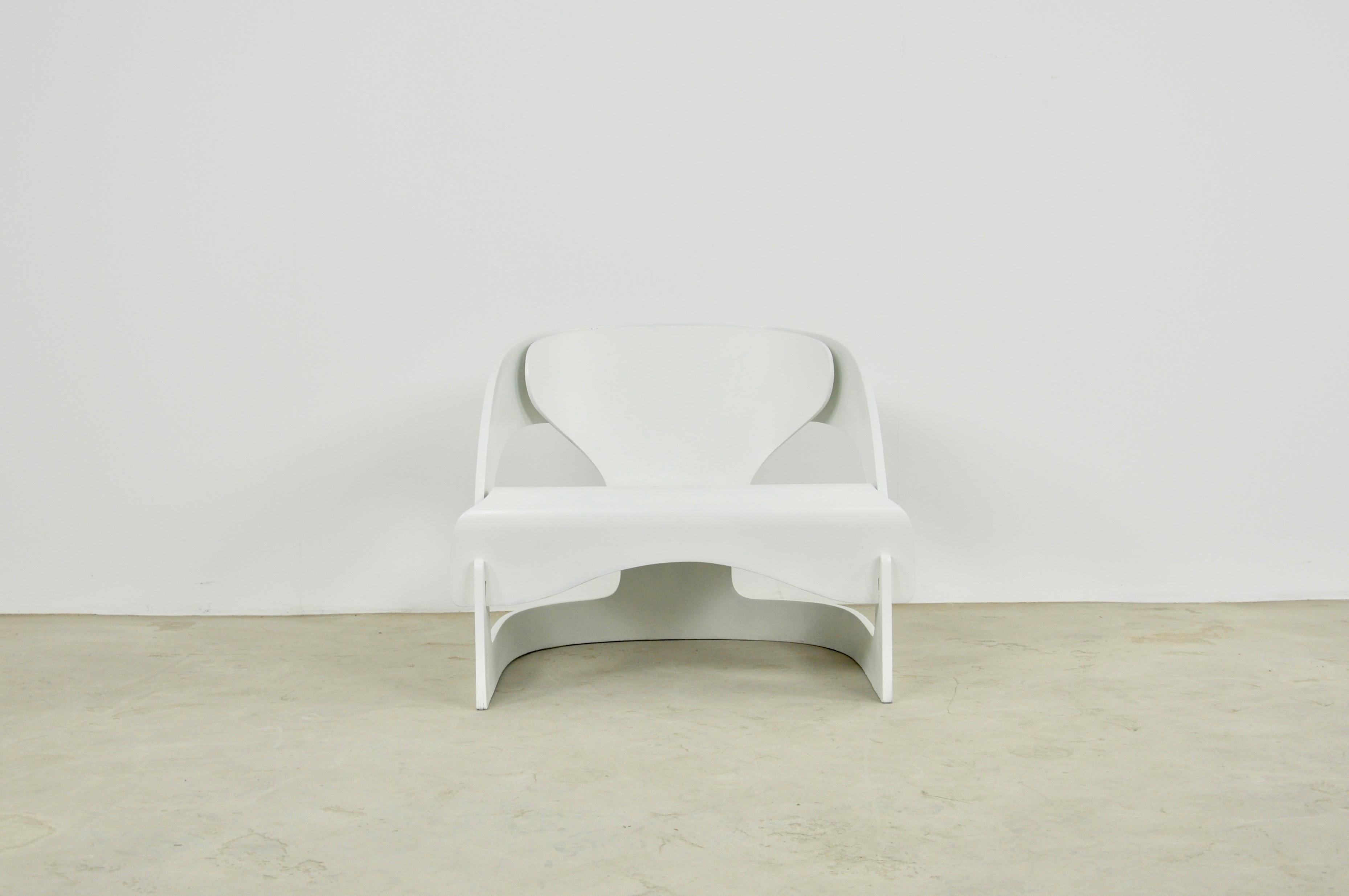 Wooden armchair in white color. New paint because old paint too worn. Wear due to the time and the age of the armchair. Measures: Seat height 34cm.