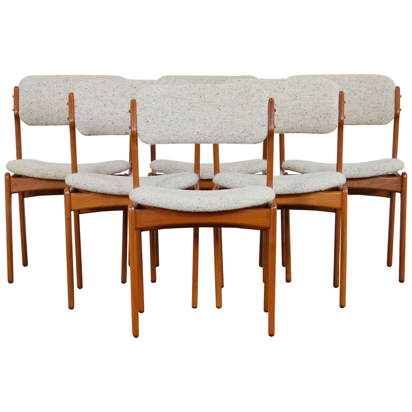 Model 49 Teak & Wool Dining Chairs by Erik Buch for O.D. Møbler, 1960s, Set of 6