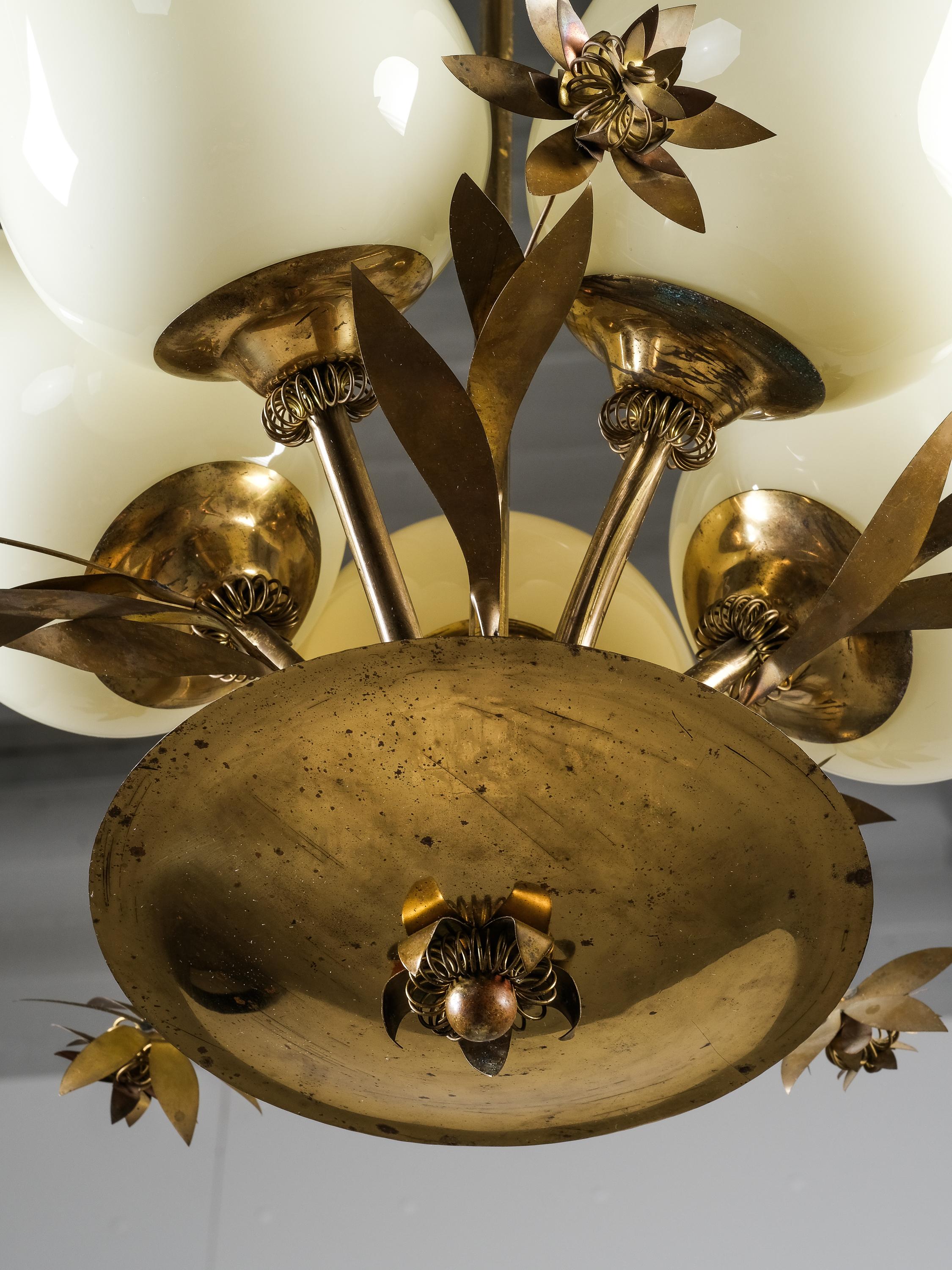 Lampe lustre modèle 501-5 en laiton et verre par Stockmann, Finlande, années 1950 en vente 1