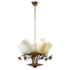 Model 501-5 Chandelier Lamp in Brass and Glass by Stockmann, Finland, 1950s