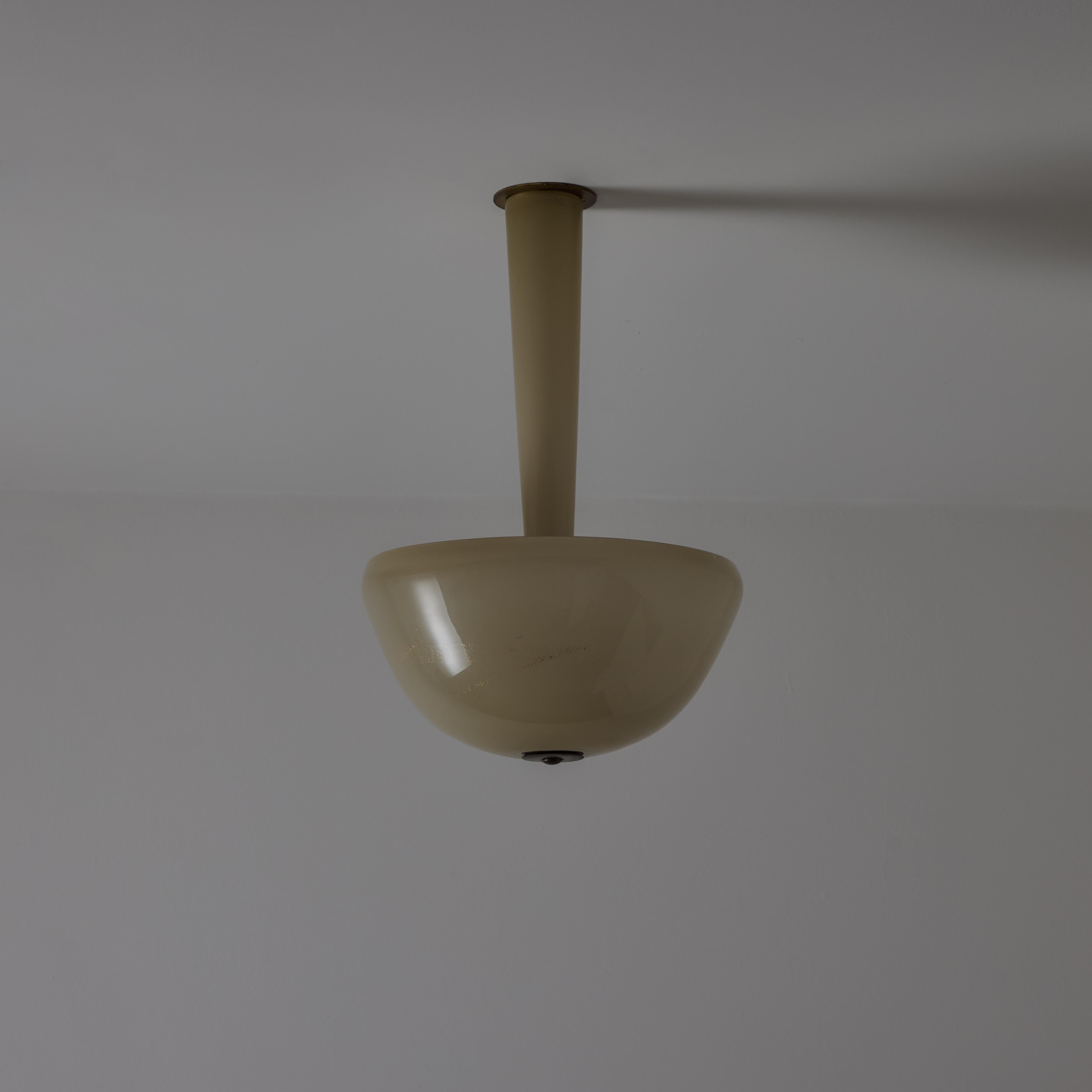 Model 5253 Ceiling Light by Carlo Scarpa for Venini. Designed and manufactured in Italy, circa the 1930s. All glass, double component drop ceiling light. The glass is an almost muted sand color with gold sprinkled in some spots. Once illuminated,