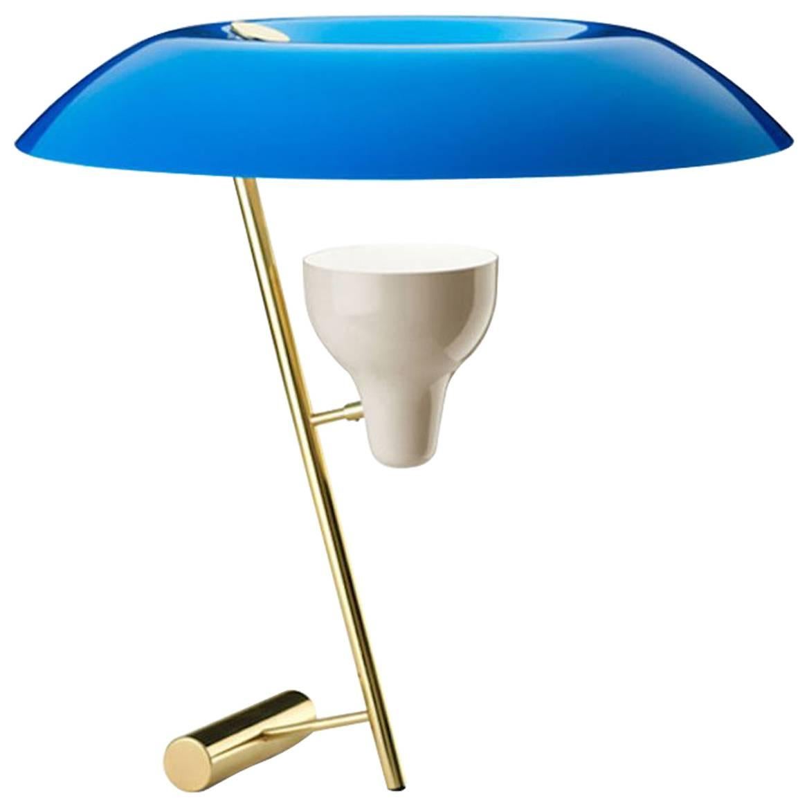 Model 548 Dimmable Table Lamp by Gino Sarfatti in Azure Blue and Polished Brass For Sale