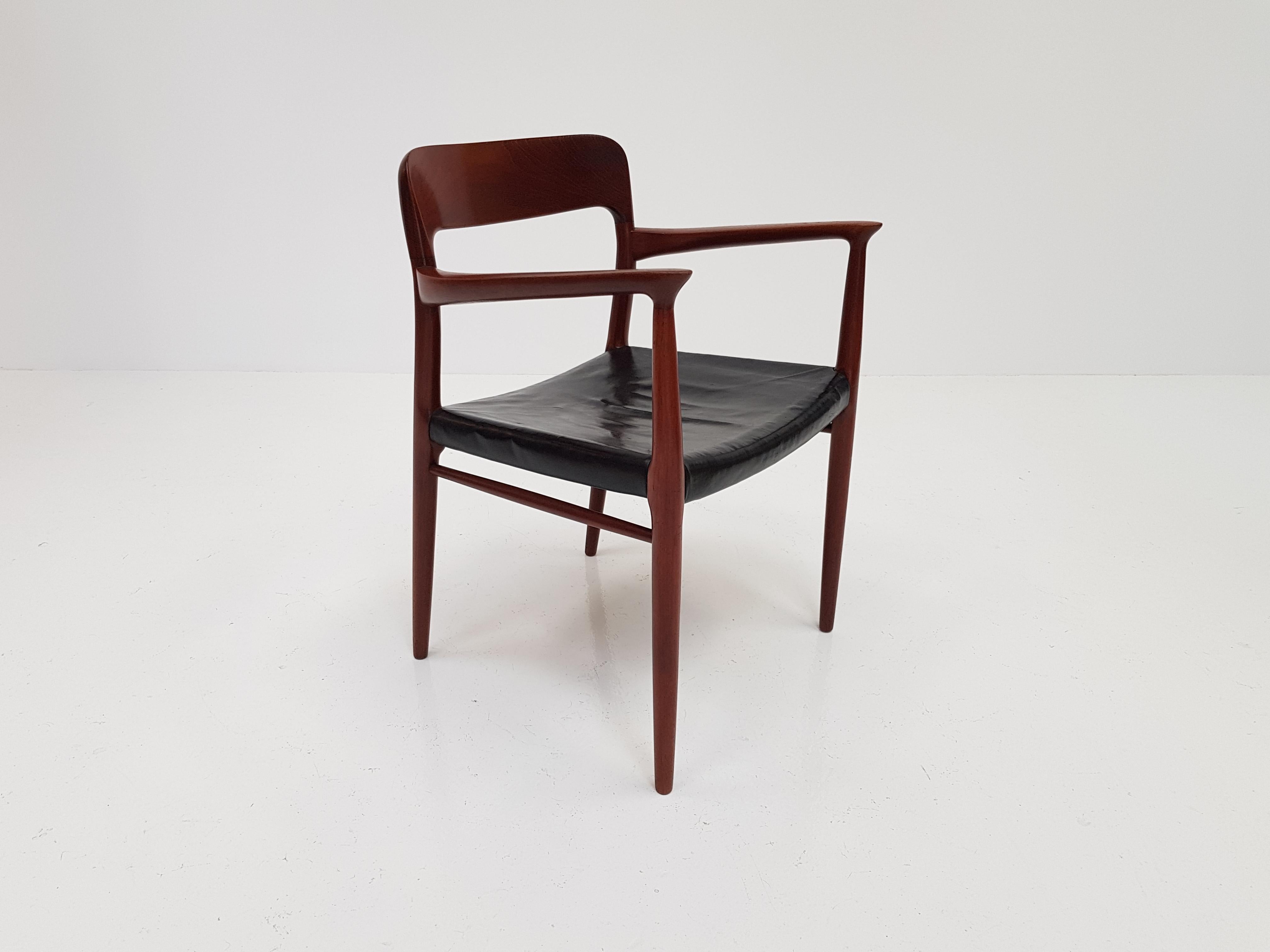 Danish Model 56 Armchair in Teak and Black Leather by Niels Otto Møller